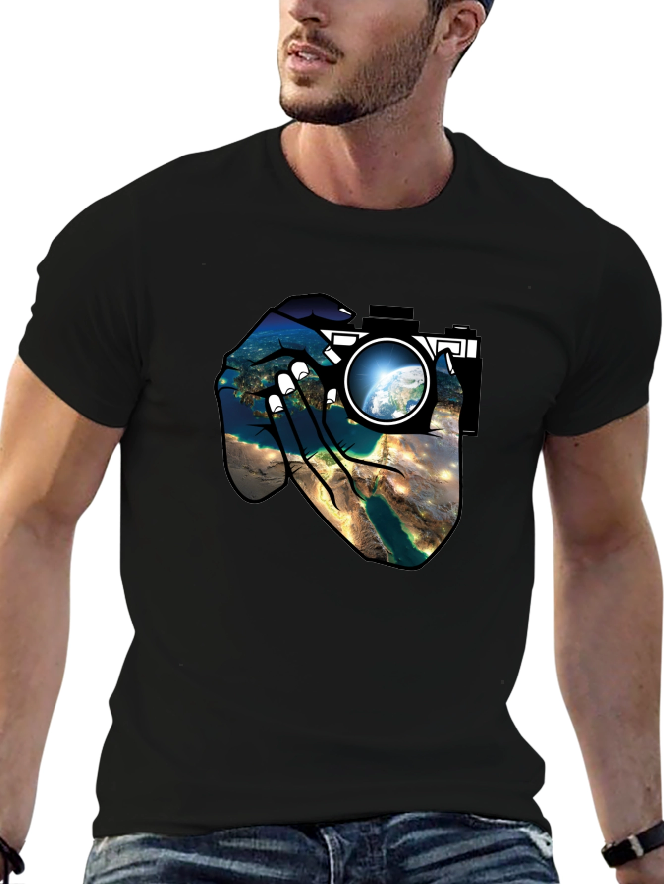 Earth View Camera T-Shirt - Black Cotton Tee