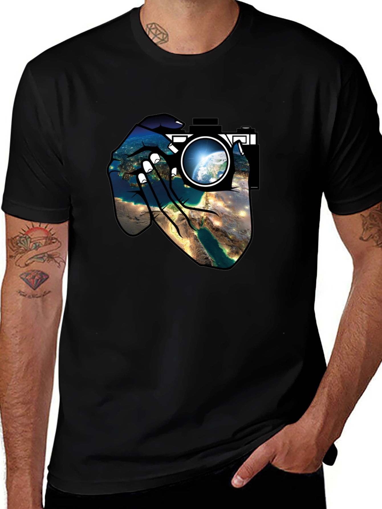Earth View Camera T-Shirt - Black Cotton Tee