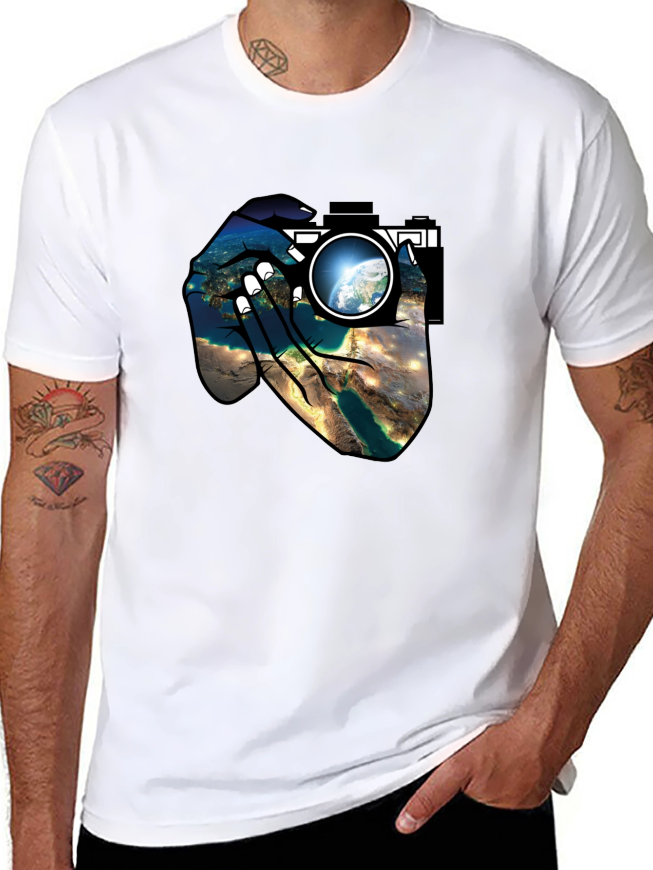 Earth View Camera T-Shirt - Black Cotton Tee