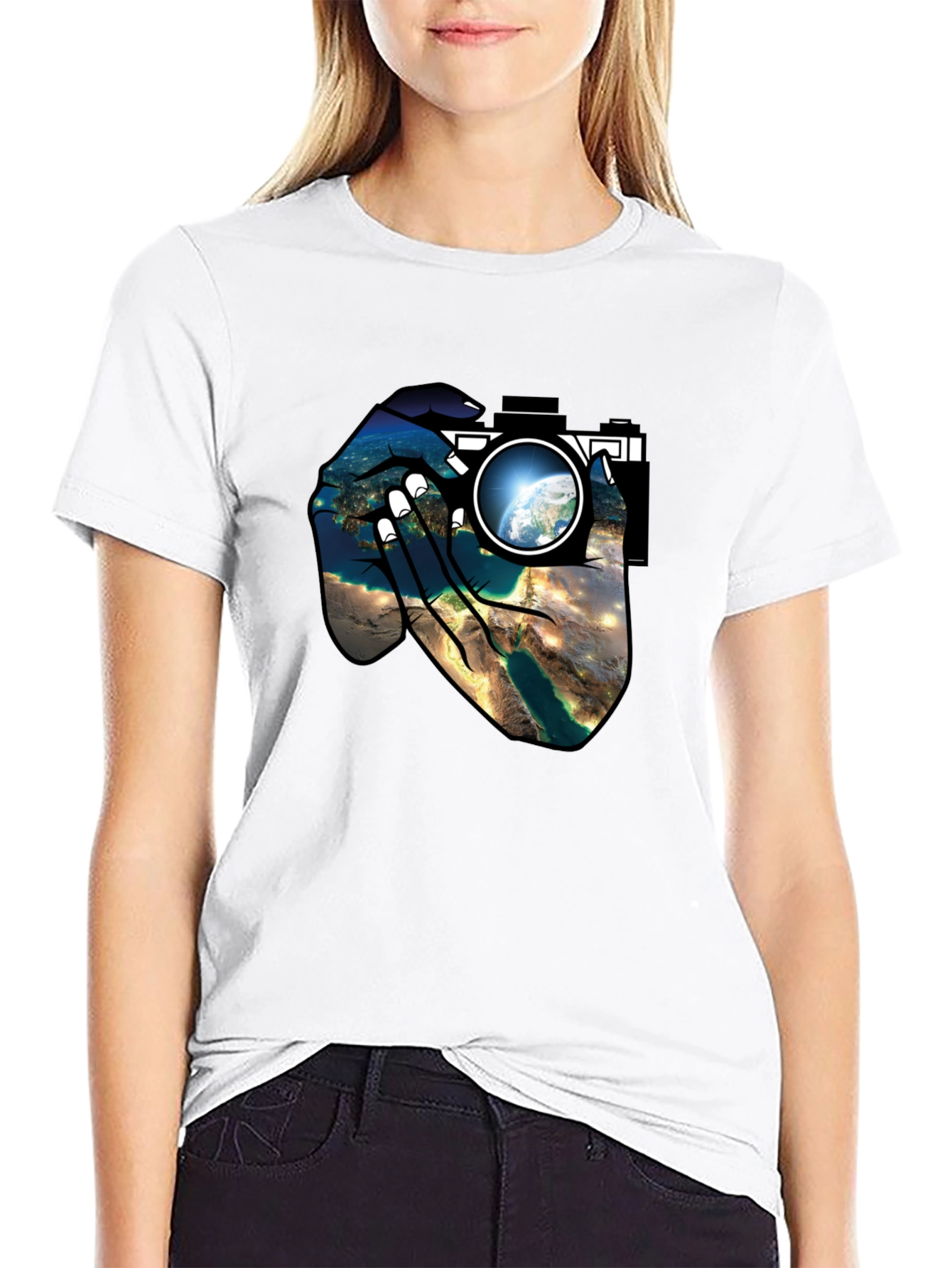 Earth View Camera T-Shirt - Black Cotton Tee