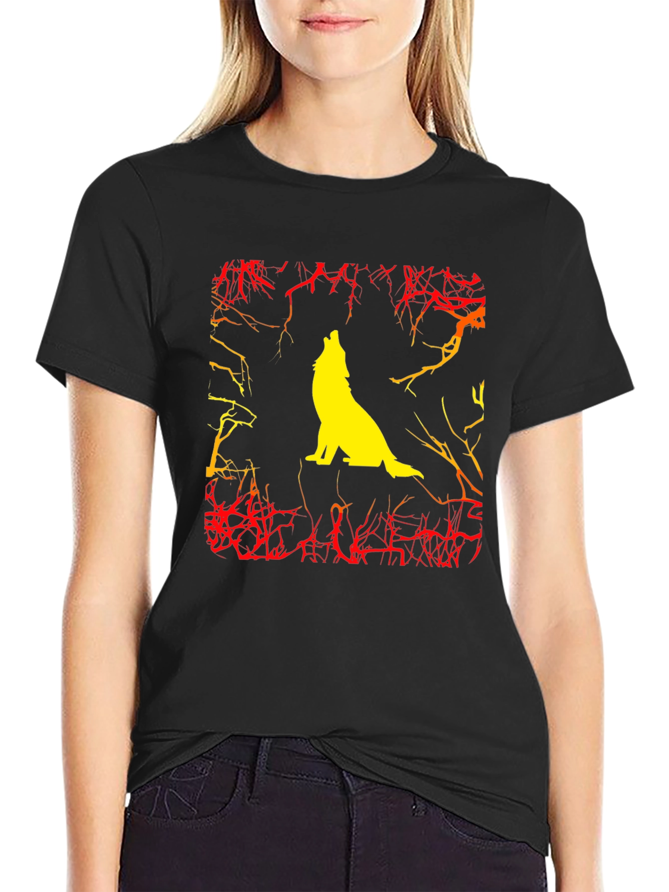 Wolf Howling Graphic Black T-Shirt