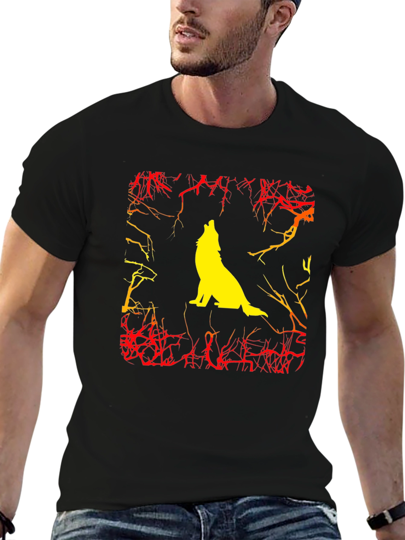 Wolf Howling Graphic Black T-Shirt