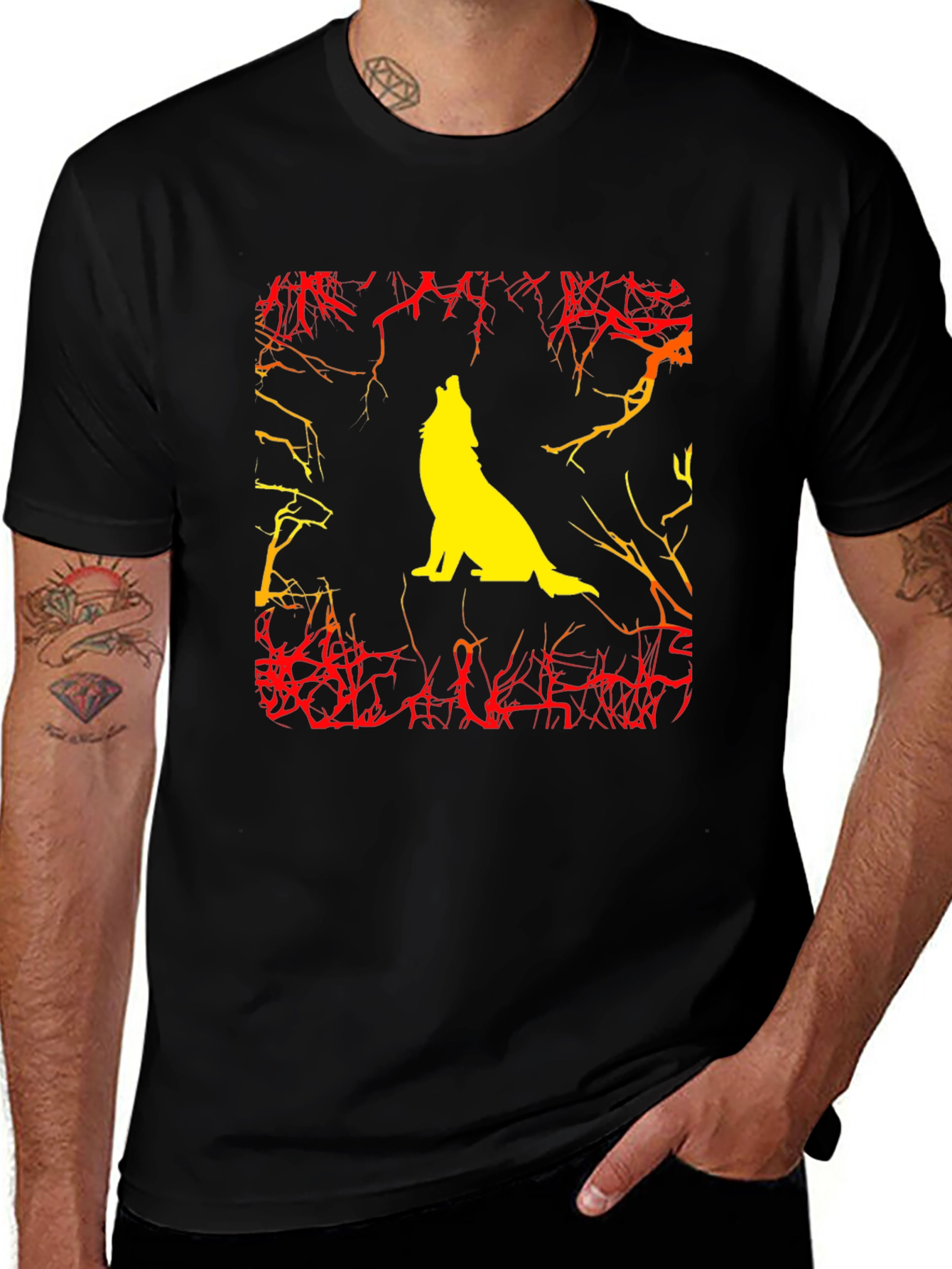 Wolf Howling Graphic Black T-Shirt