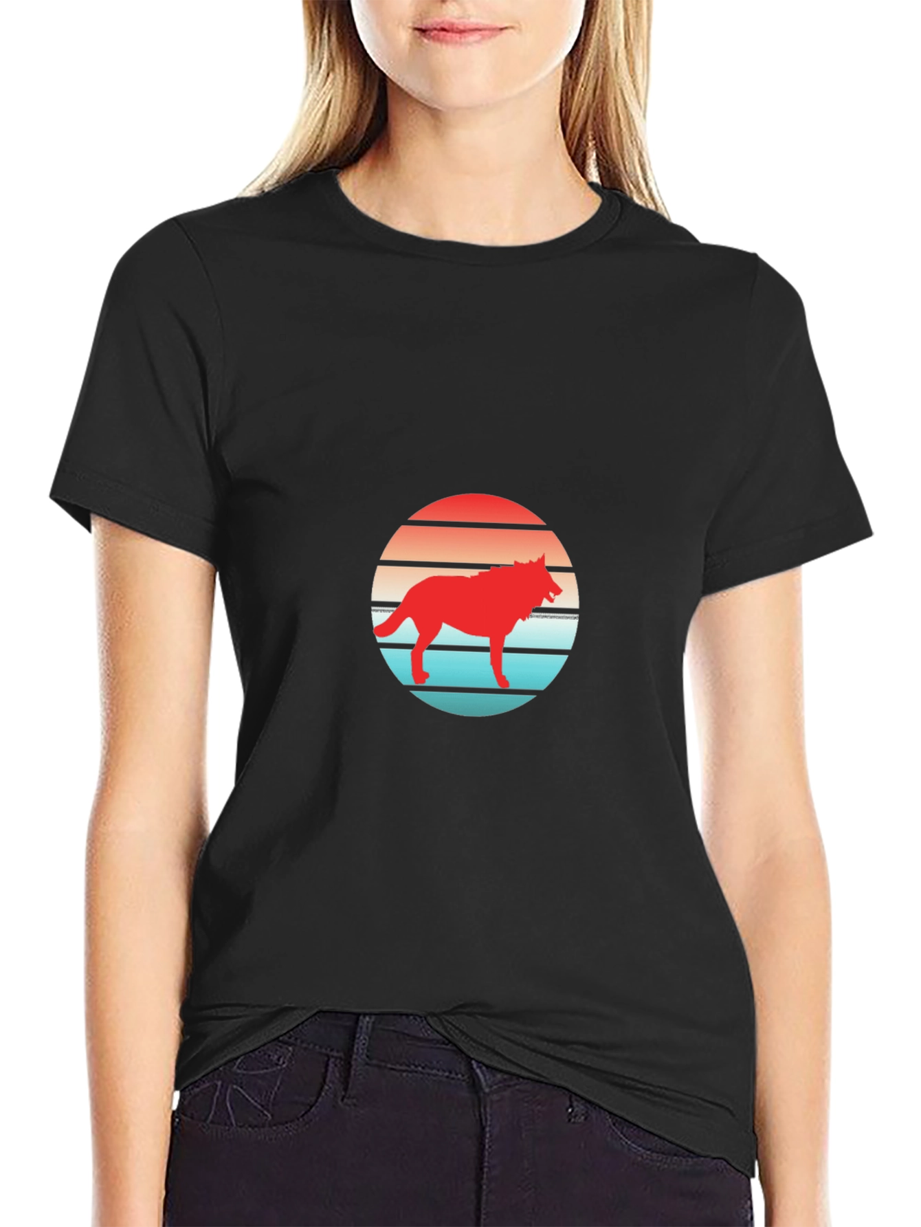 Retro Wolf Sunset Graphic T-Shirt