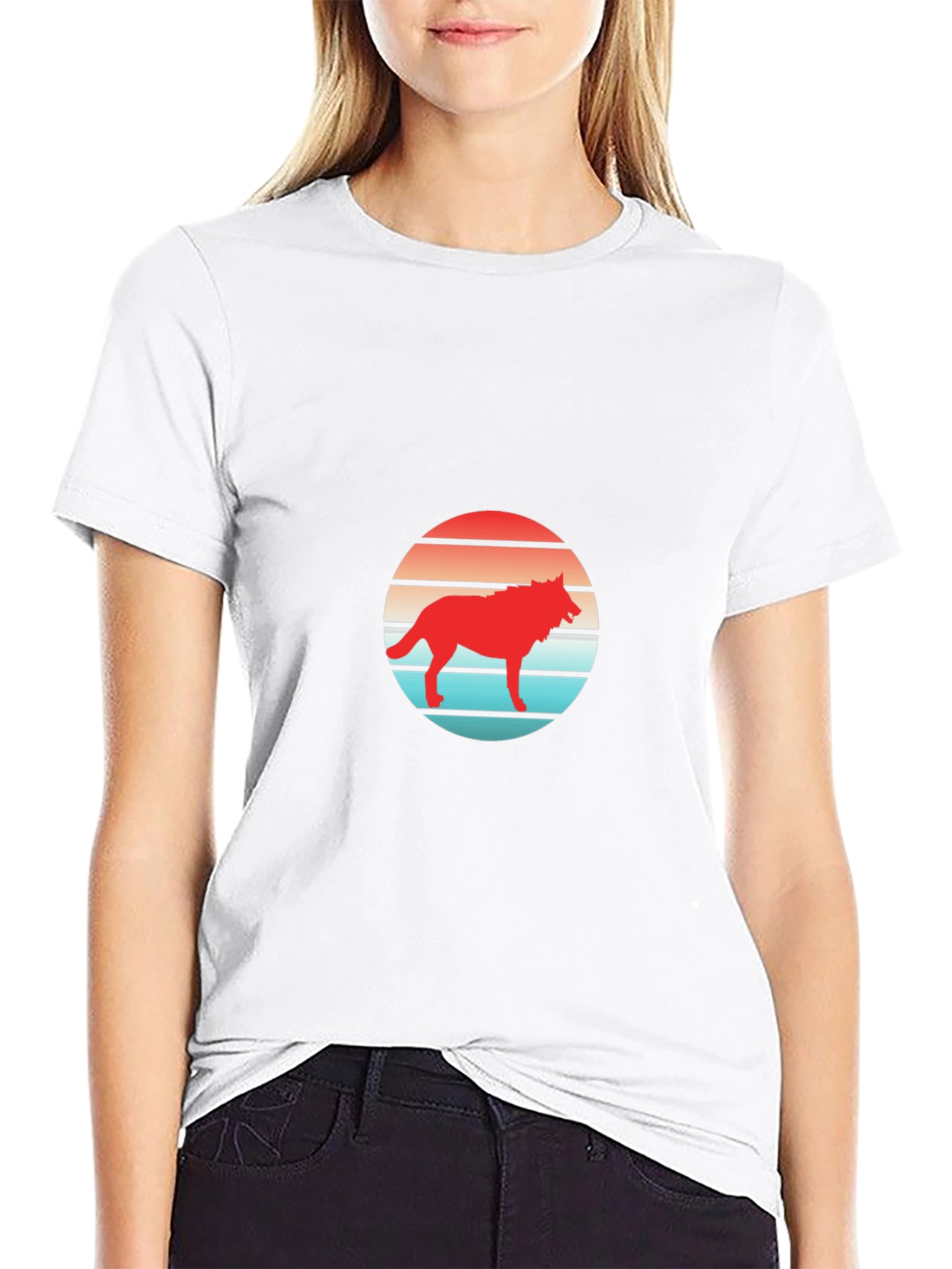 Retro Wolf Sunset Graphic T-Shirt