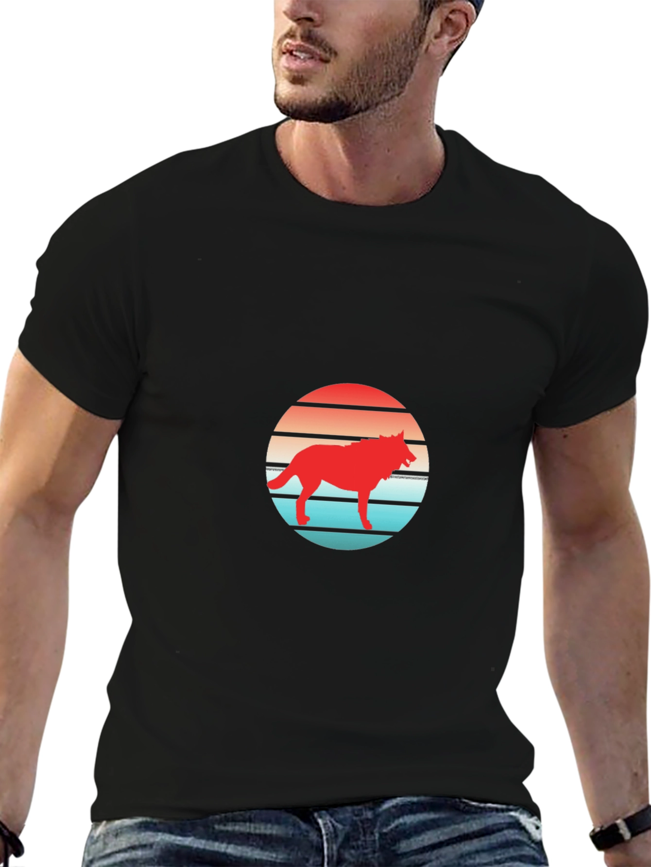 Retro Wolf Sunset Graphic T-Shirt