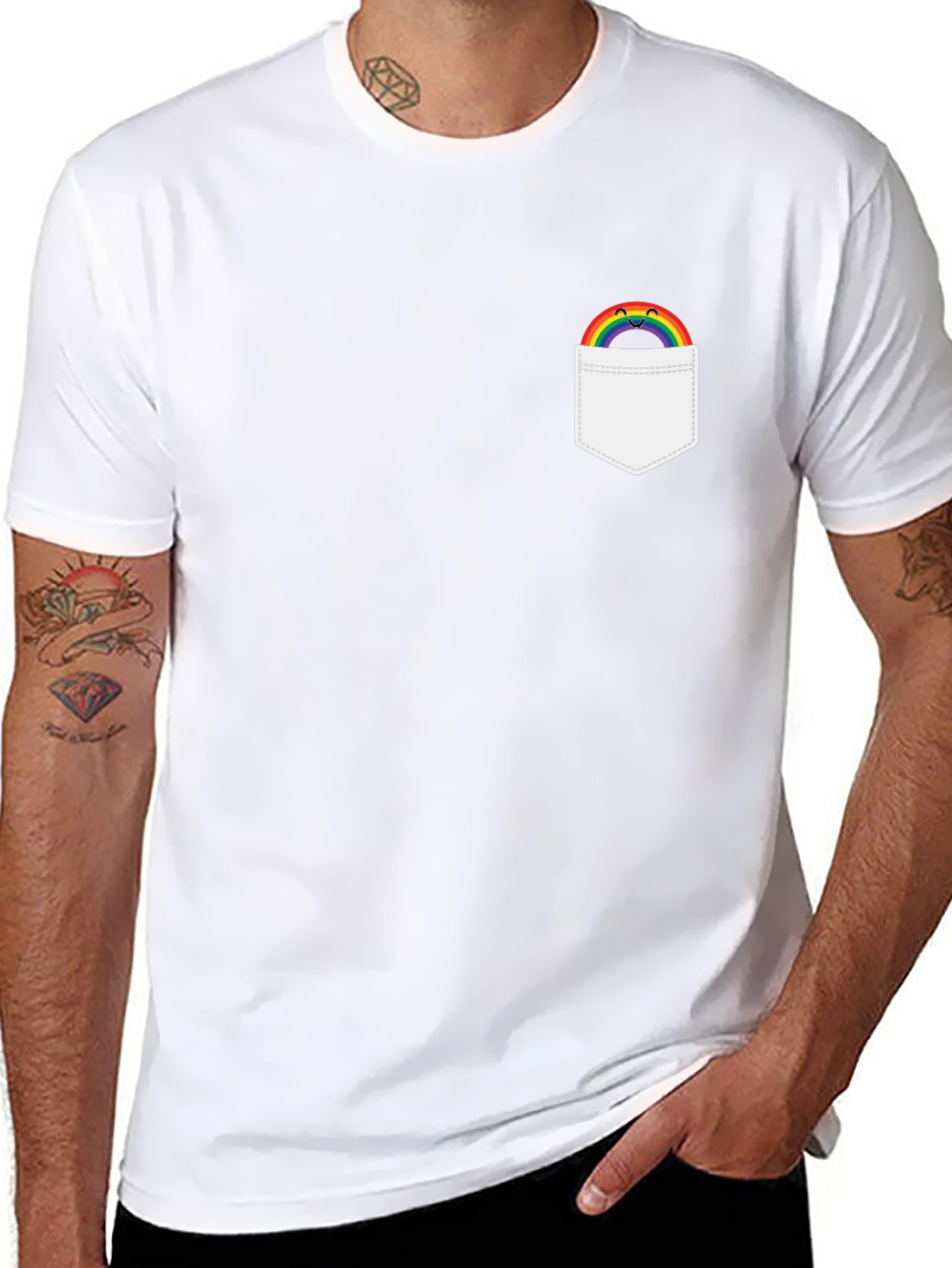 Rainbow Pocket Graphic Tee - Black Casual Shirt