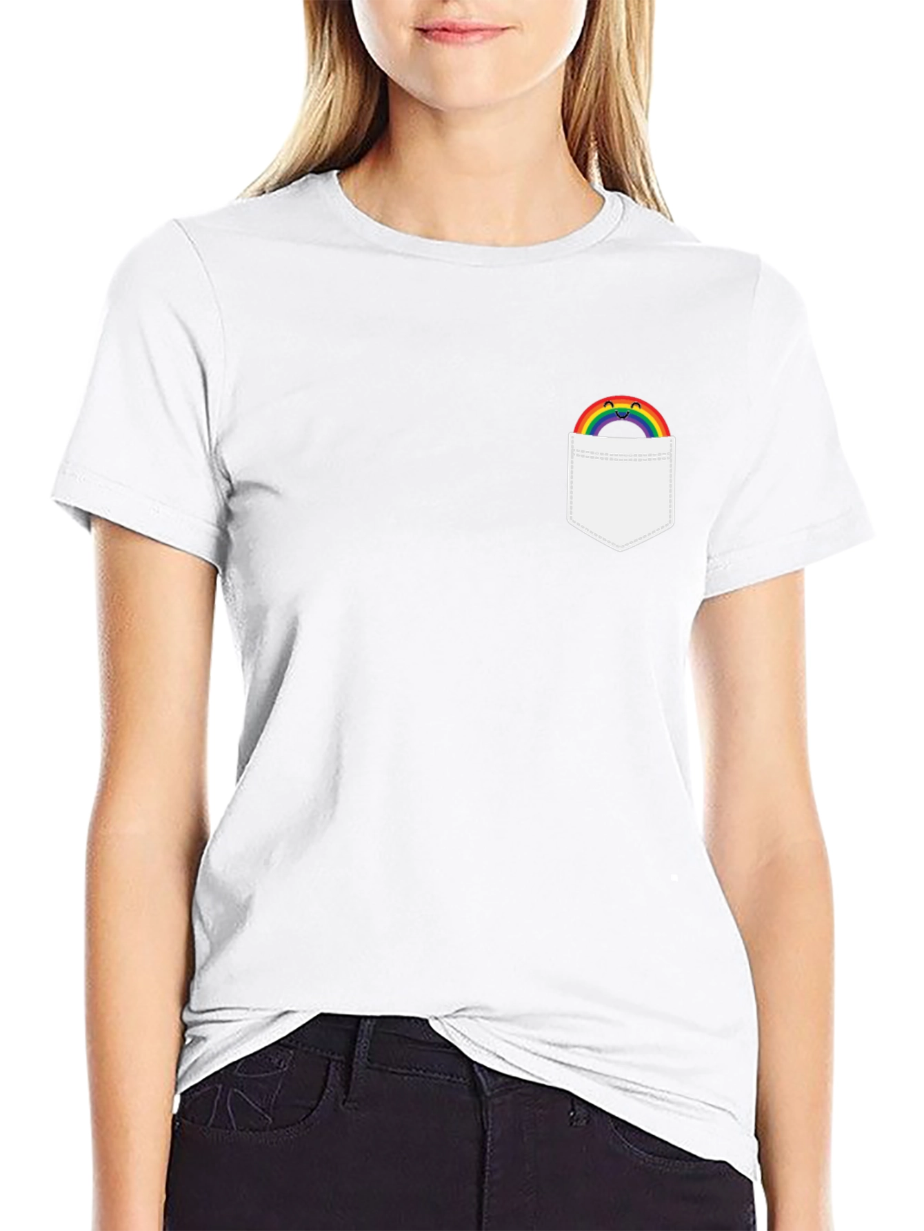 Rainbow Pocket Graphic Tee - Black Casual Shirt