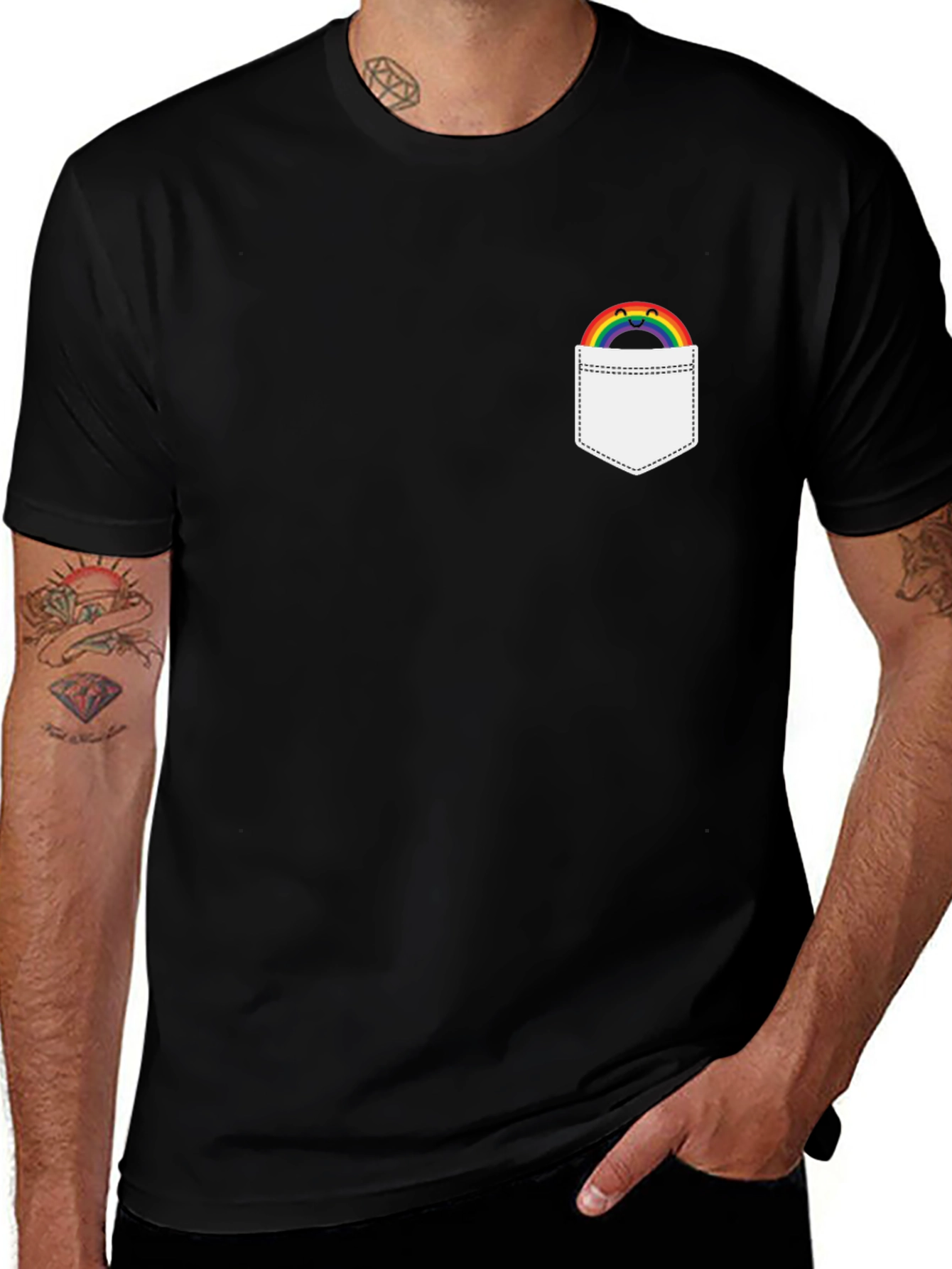 Rainbow Pocket Graphic Tee - Black Casual Shirt