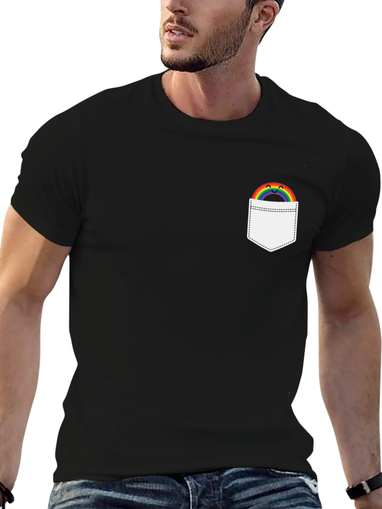 Rainbow Pocket Graphic Tee - Black Casual Shirt