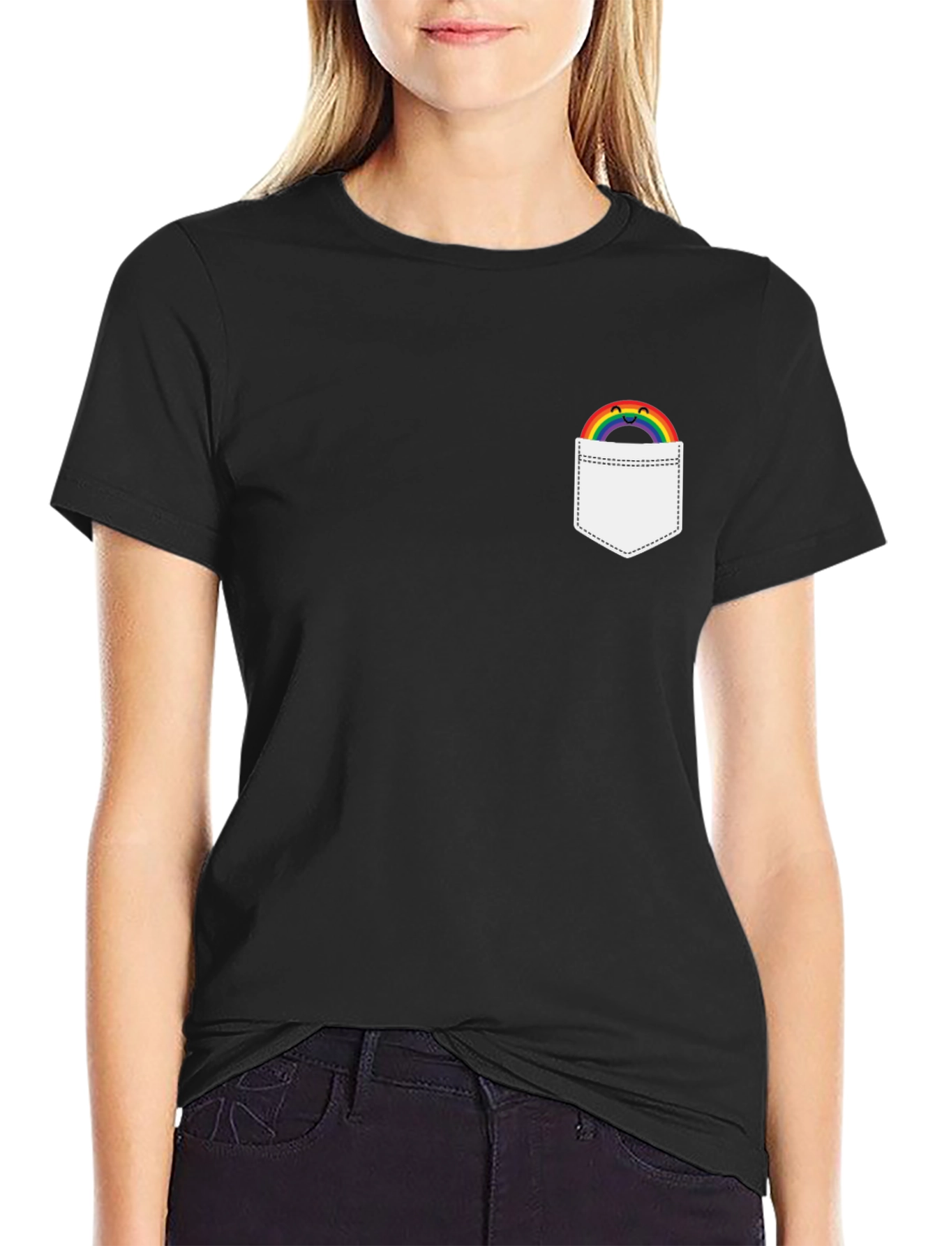 Rainbow Pocket Graphic Tee - Black Casual Shirt