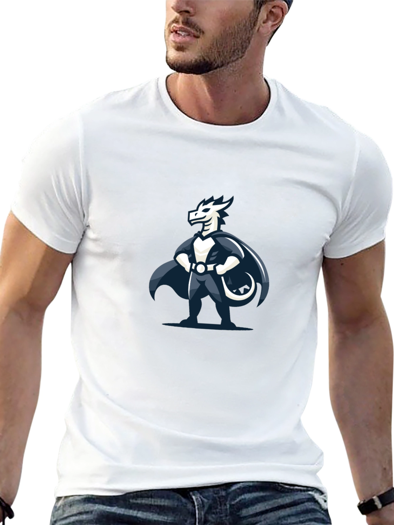 Black T-Shirt with Dragon Superhero Graphic