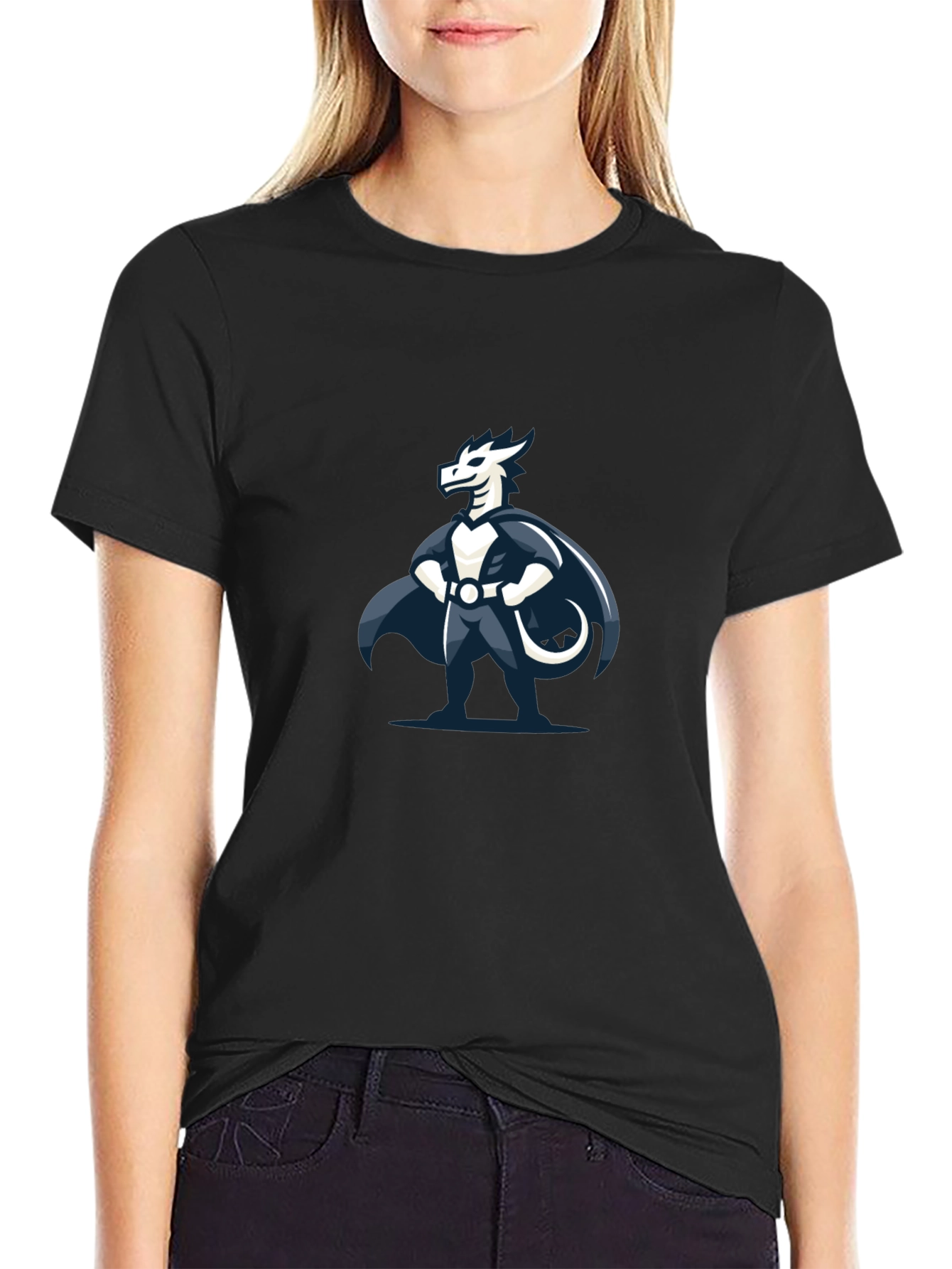 Black T-Shirt with Dragon Superhero Graphic