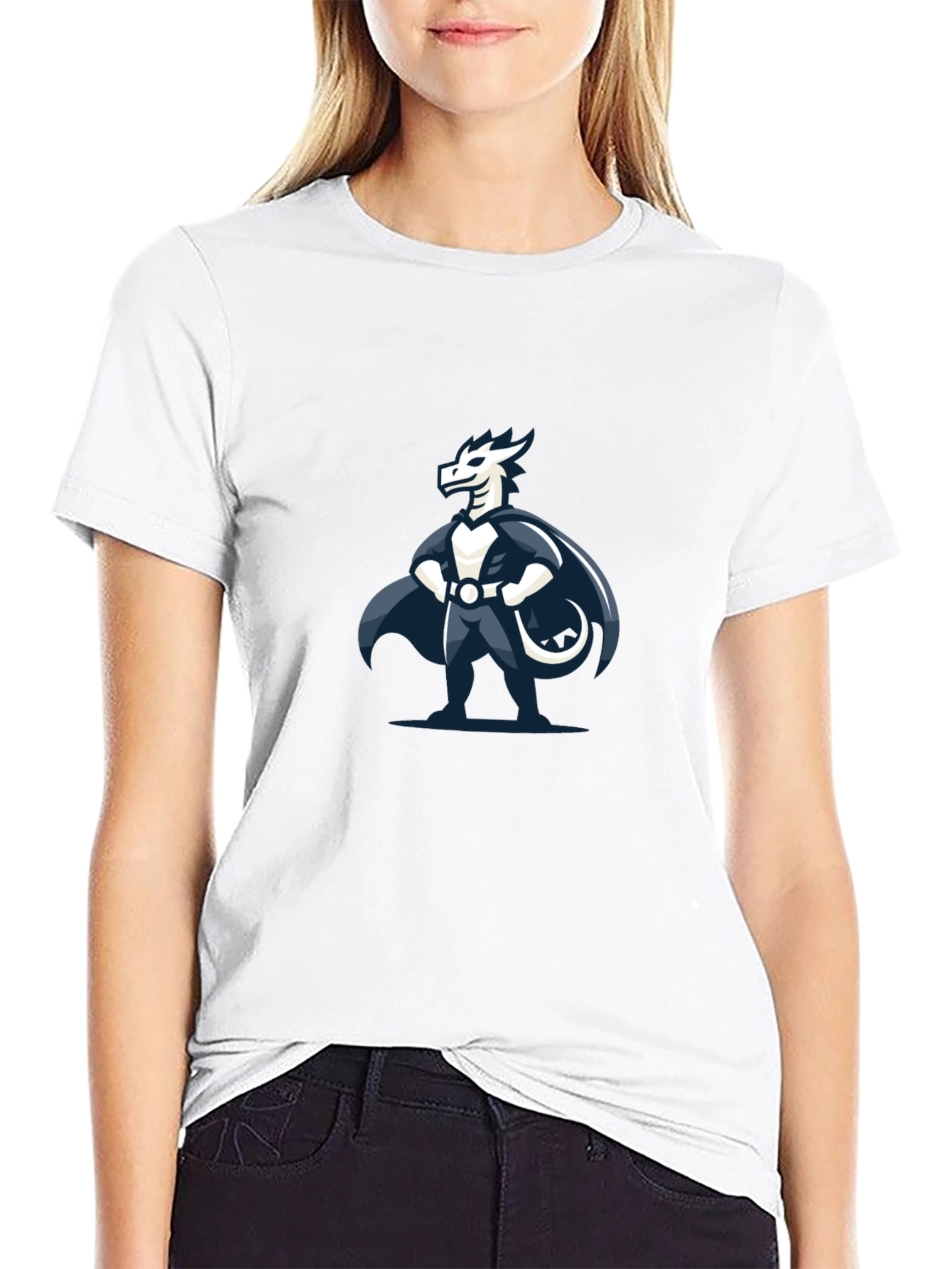 Black T-Shirt with Dragon Superhero Graphic