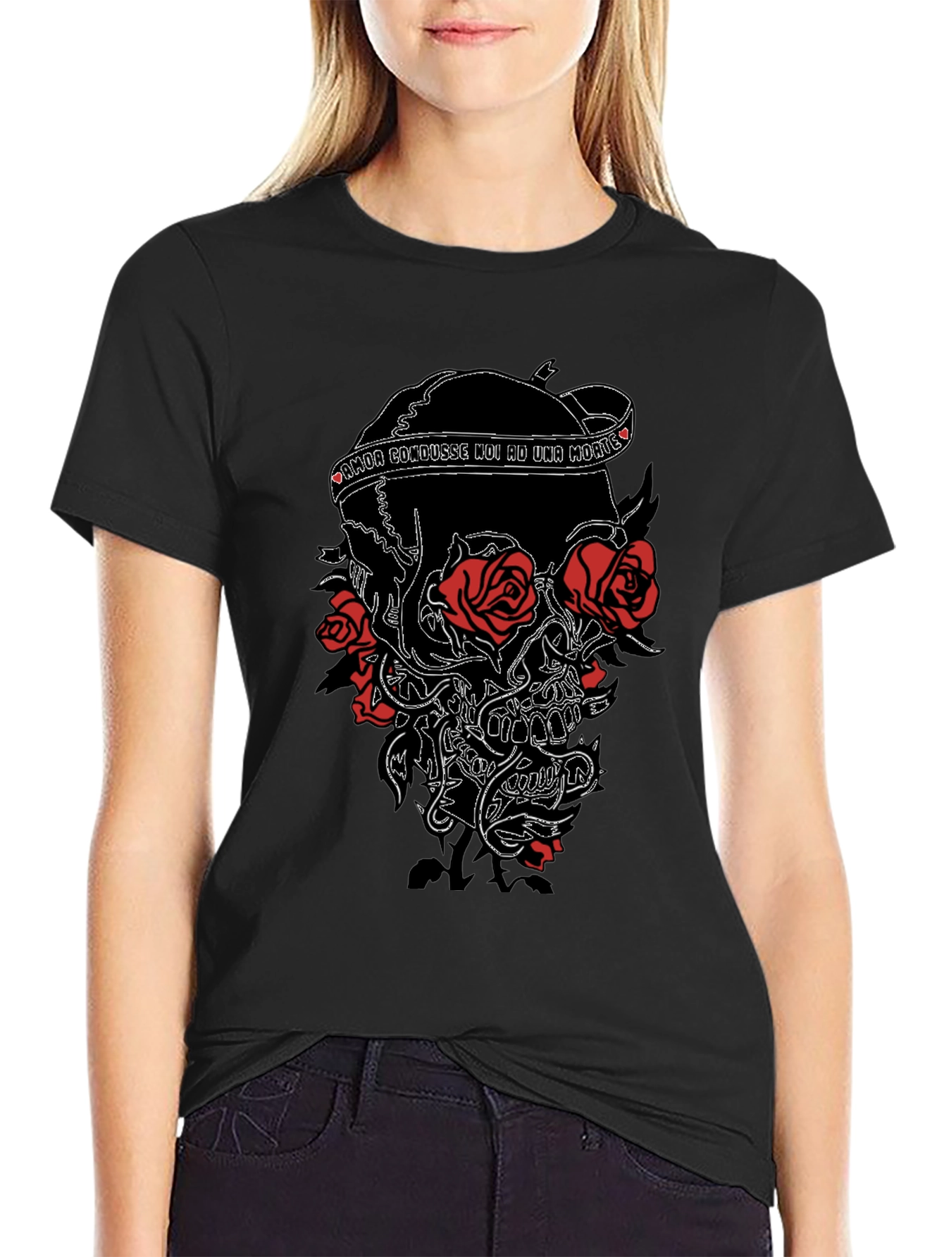 Skull & Roses Black Graphic Tee