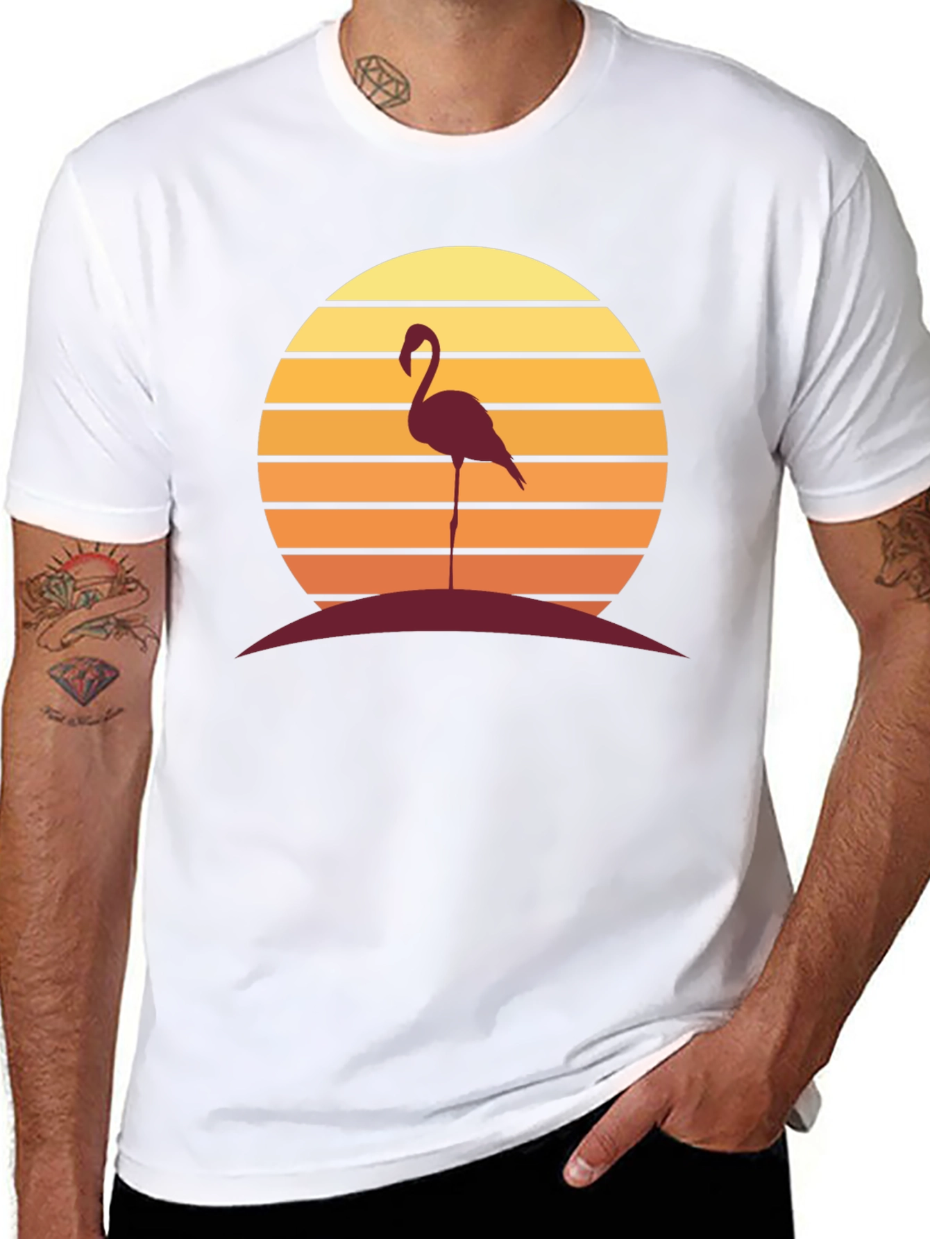 Sunset Flamingo Graphic Tee - Casual Style