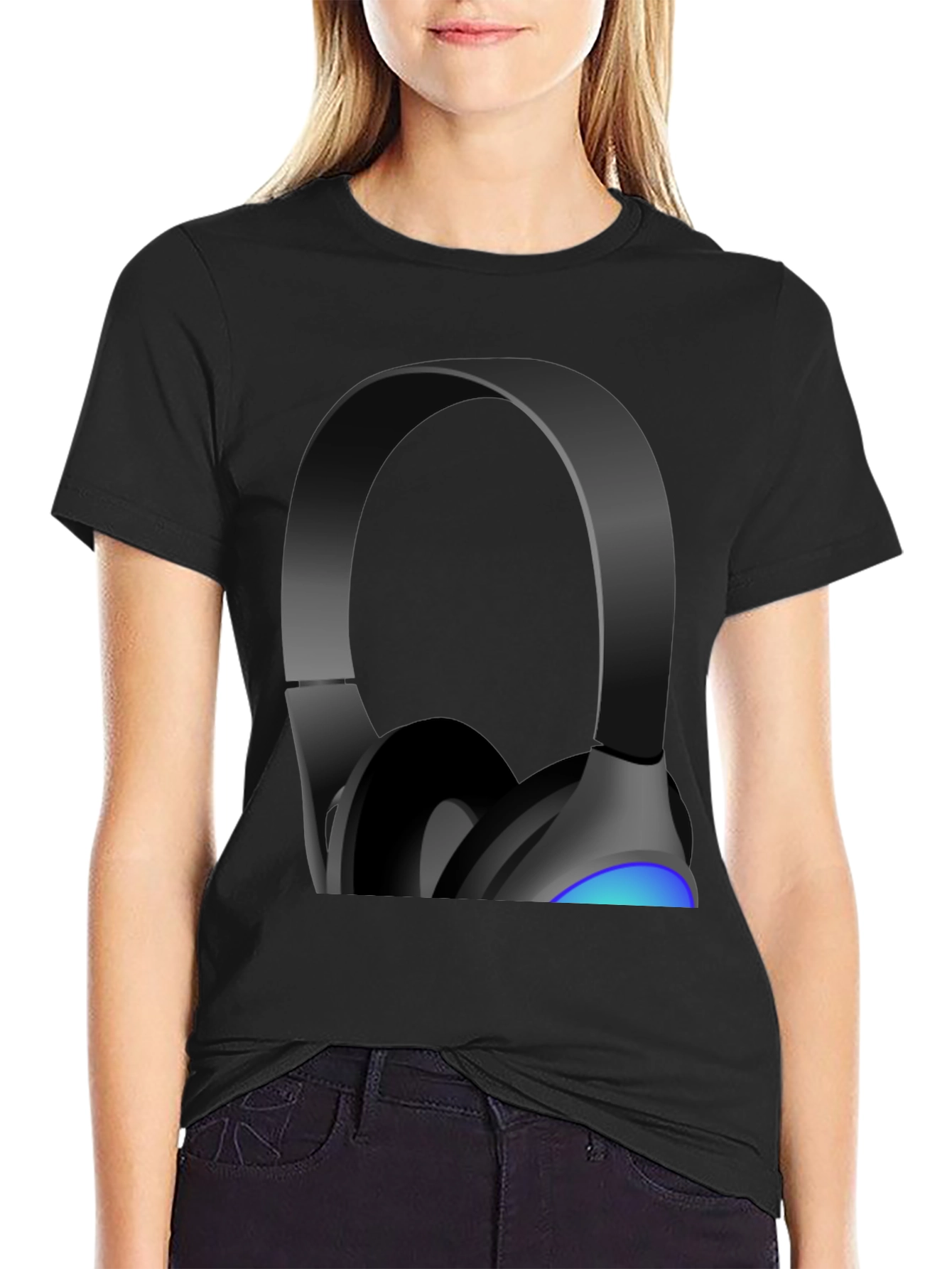 Headphones Graphic Tee - Black Cotton Blend