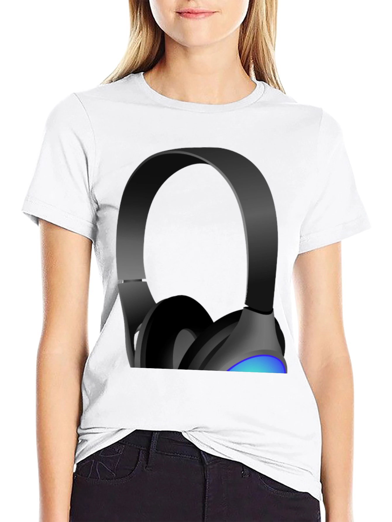 Headphones Graphic Tee - Black Cotton Blend