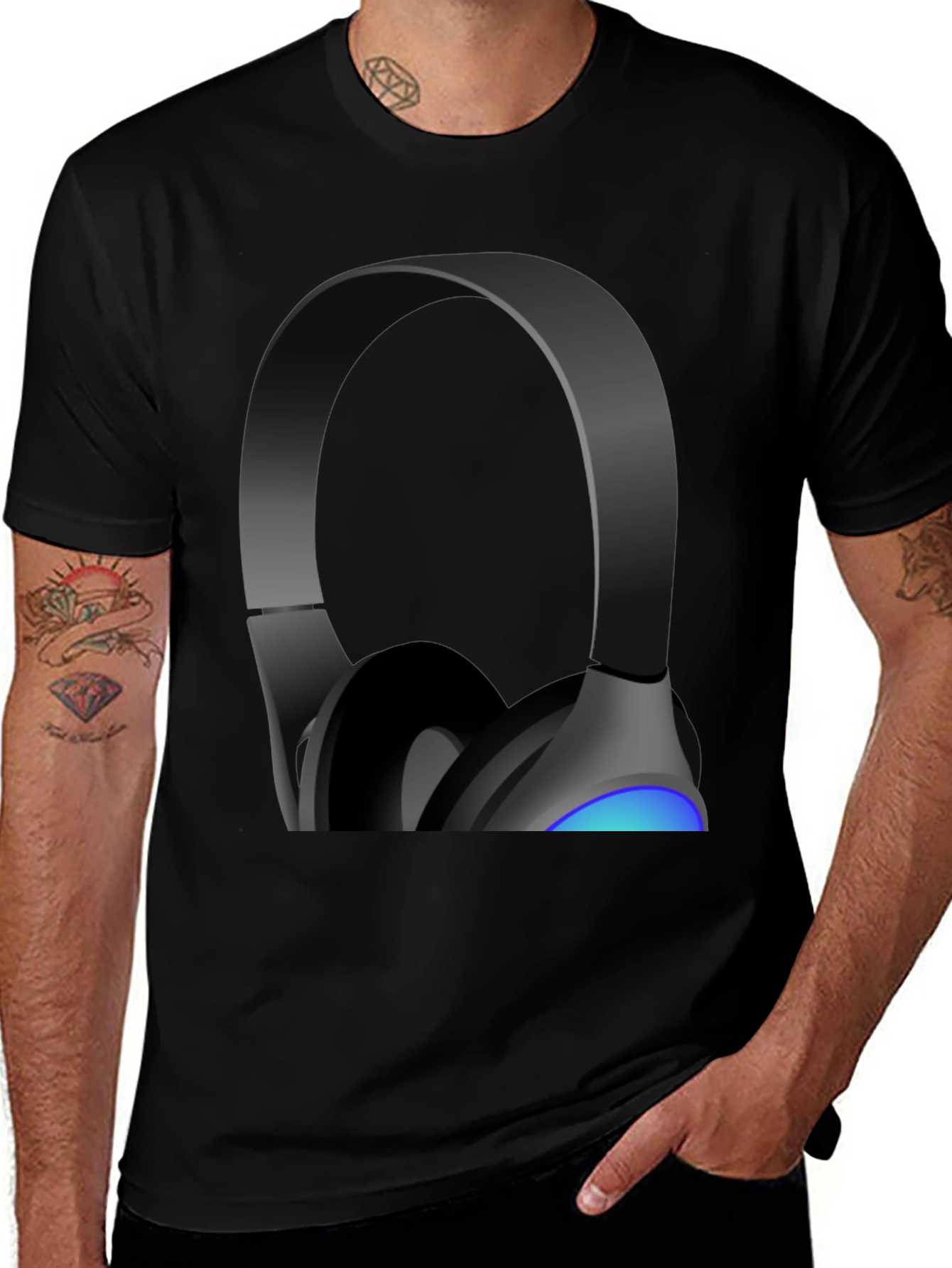 Headphones Graphic Tee - Black Cotton Blend