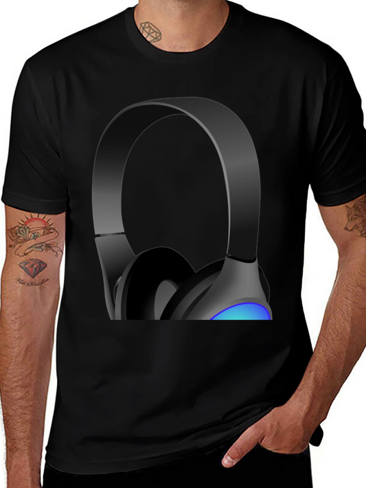 Headphones Graphic Tee - Black Cotton Blend