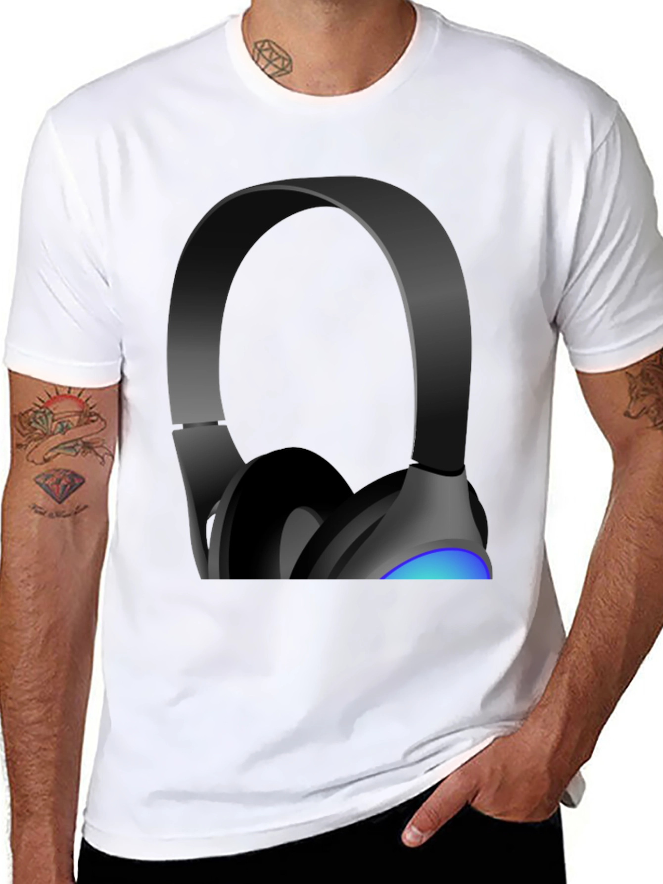 Headphones Graphic Tee - Black Cotton Blend