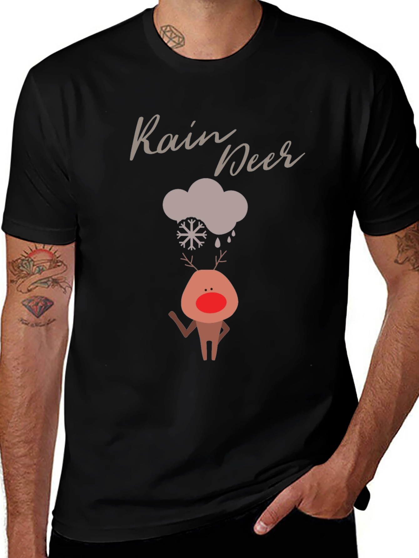 Rain Deer Graphic T-Shirt - Cute Holiday Tee