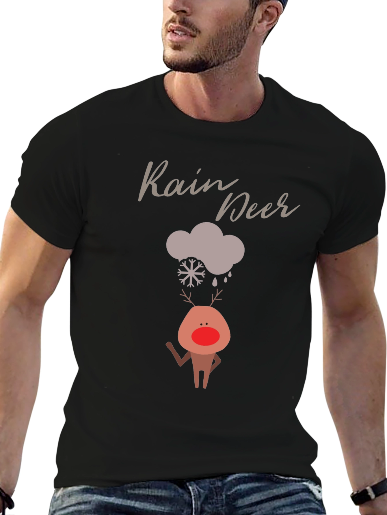 Rain Deer Graphic T-Shirt - Cute Holiday Tee