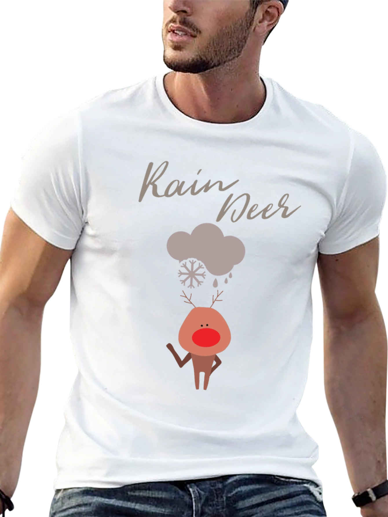 Rain Deer Graphic T-Shirt - Cute Holiday Tee