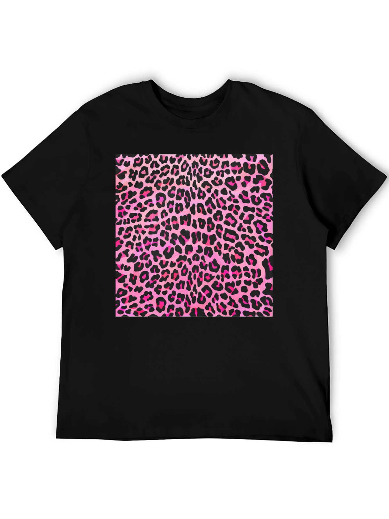 Pink Leopard Print Black T-Shirt