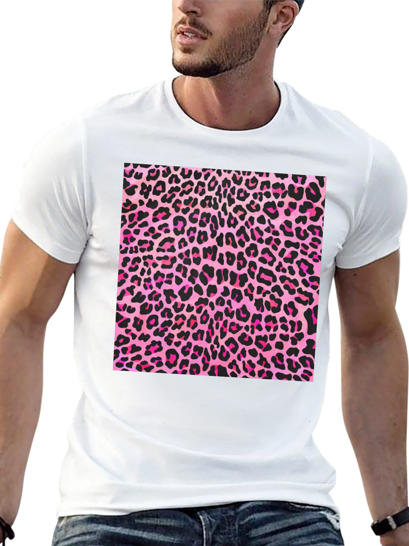 Pink Leopard Print Black T-Shirt