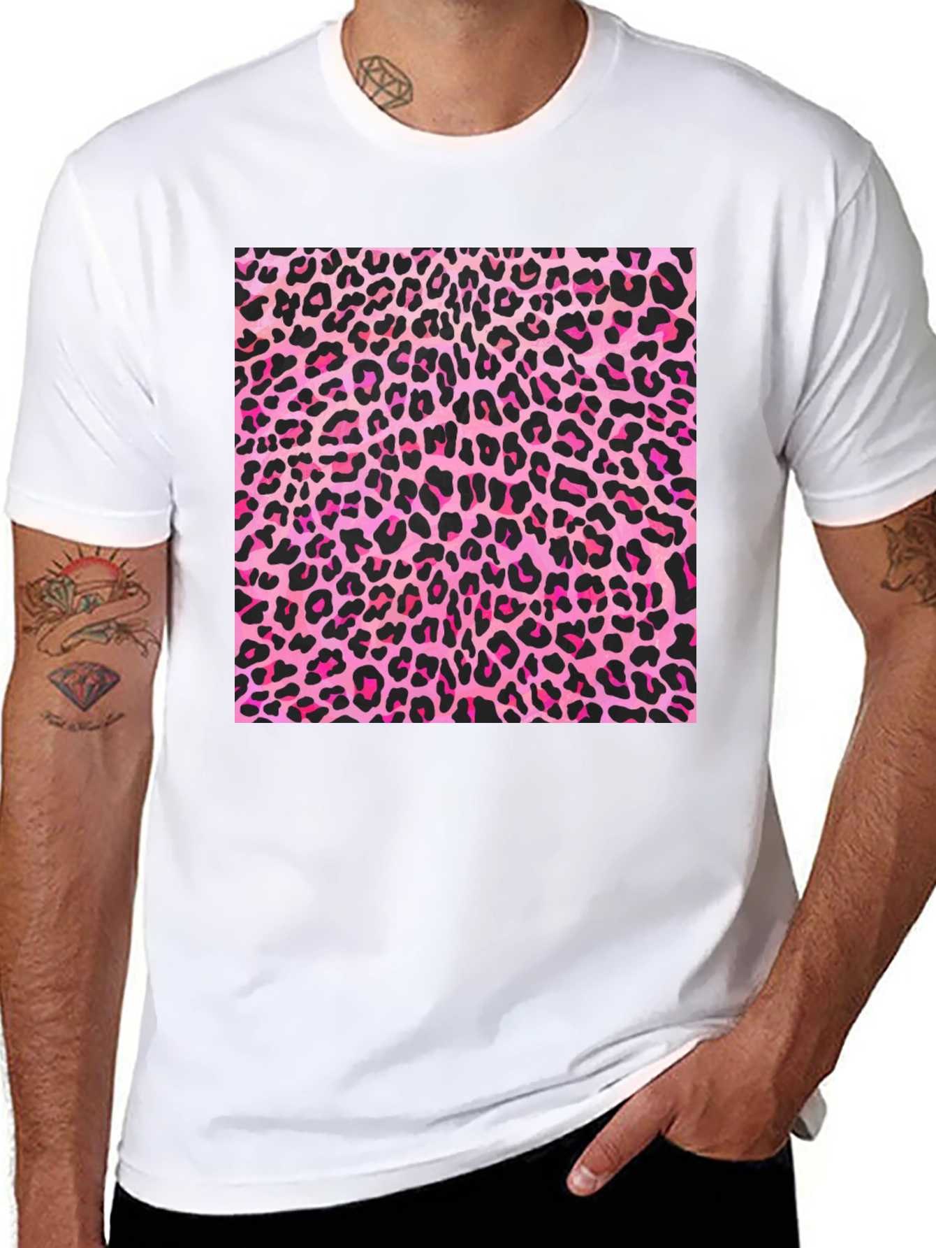 Pink Leopard Print Black T-Shirt