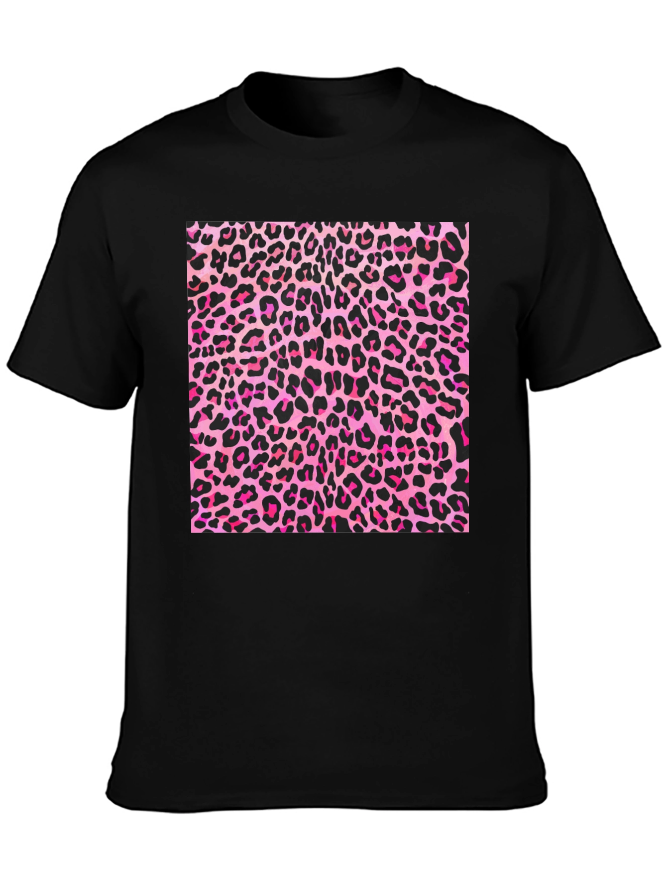 Pink Leopard Print Black T-Shirt