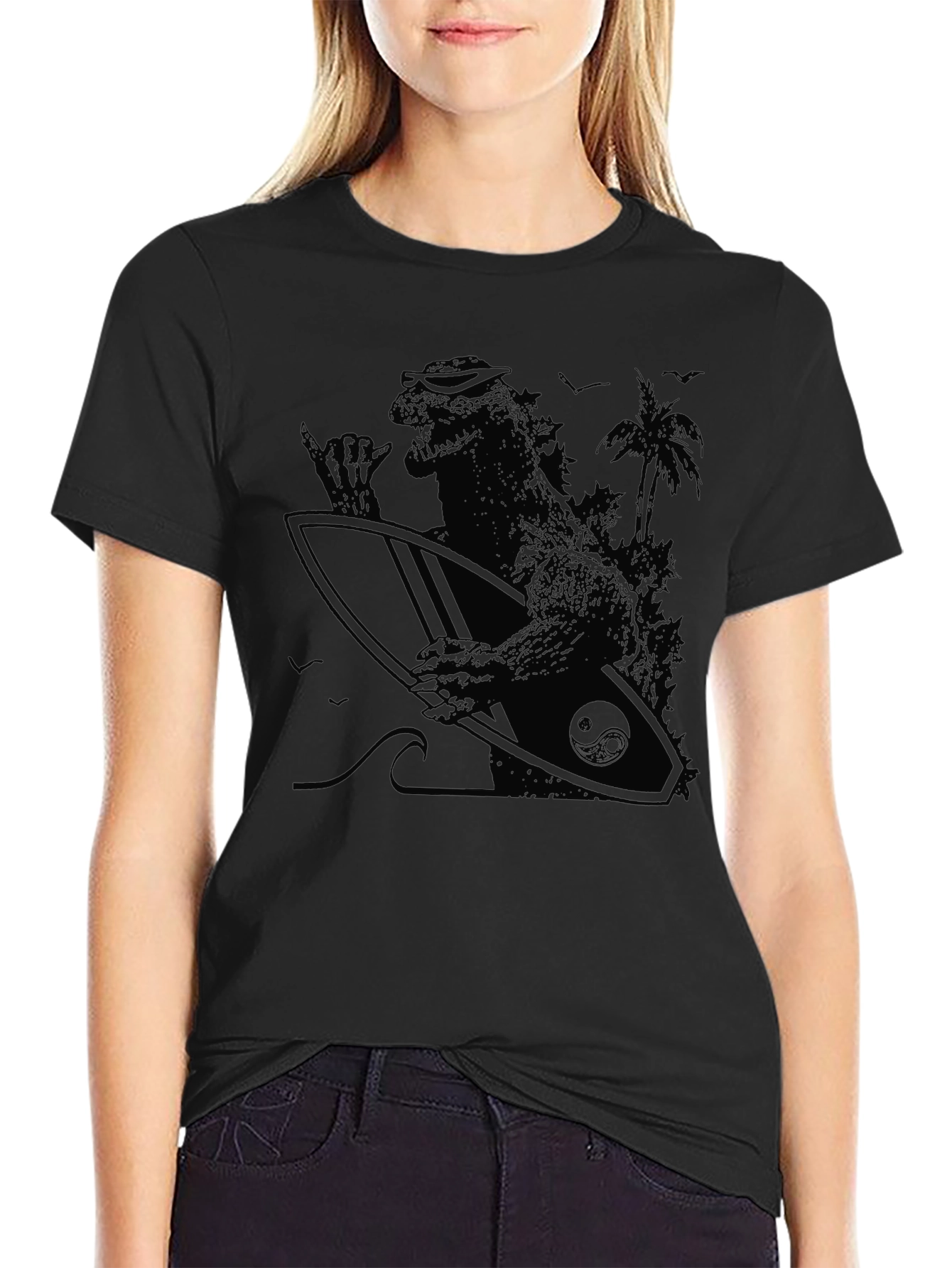 Surfing Godzilla T-Shirt - Black