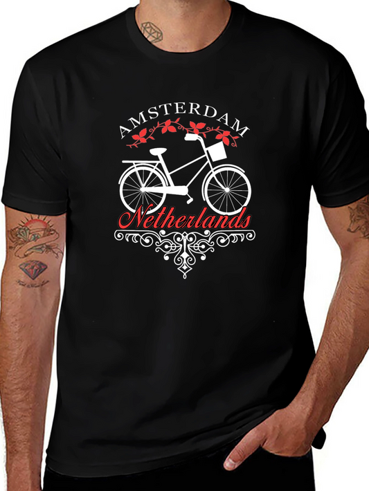 Amsterdam Netherlands Bike Graphic T-Shirt - Classic Black