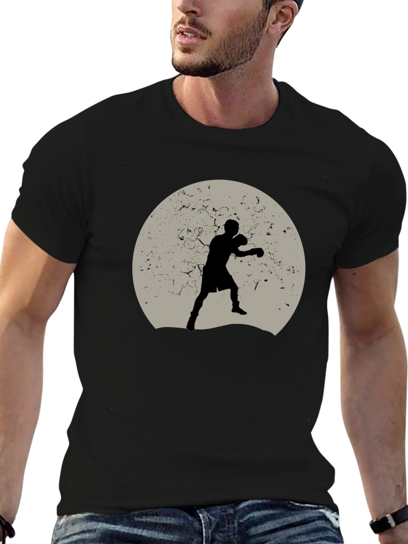 Boxer Silhouette Graphic Tee - Black Cotton