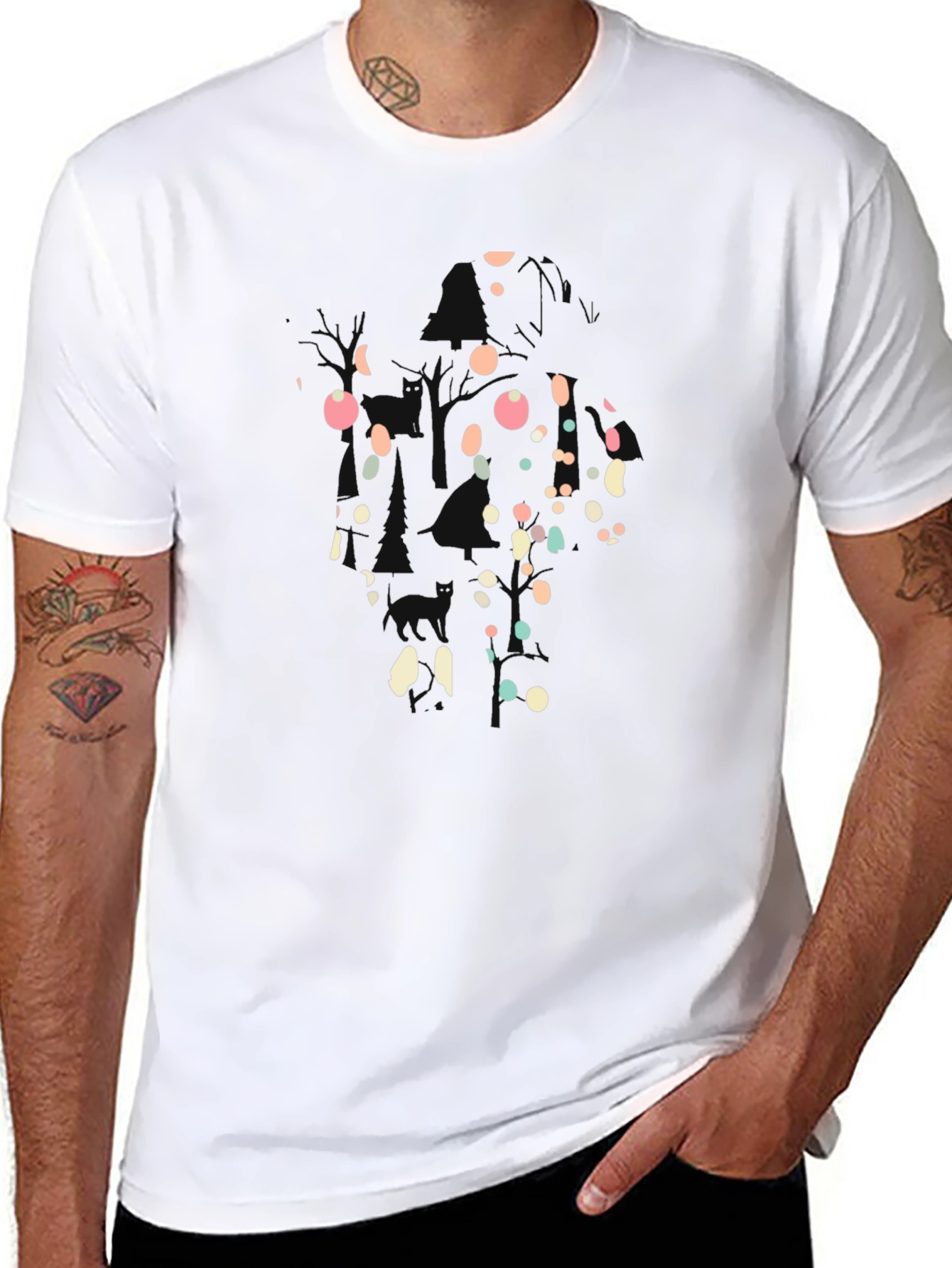 Abstract Polka Dot Graphic Black T-Shirt