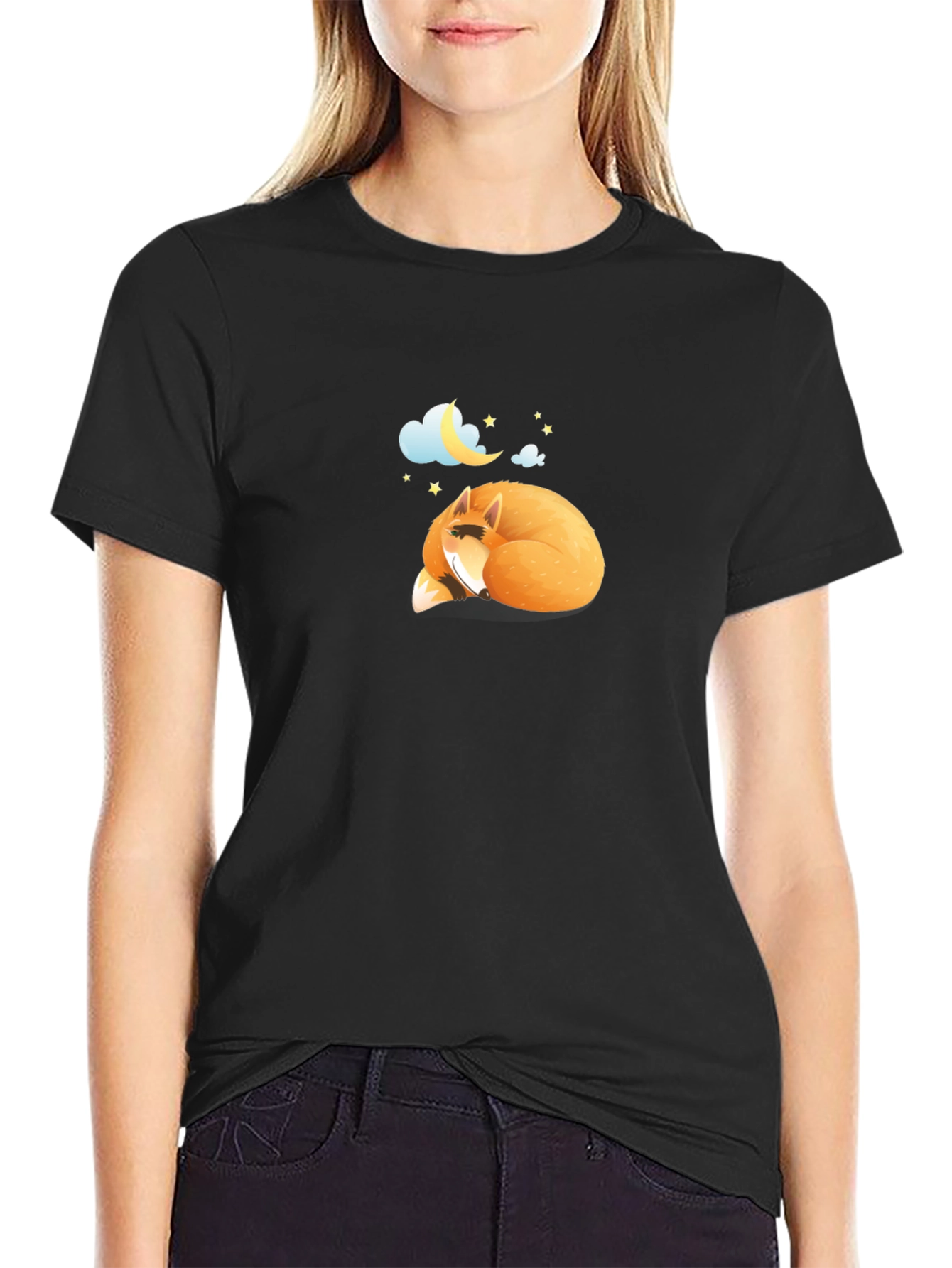 Sleeping Fox Graphic Black T-Shirt