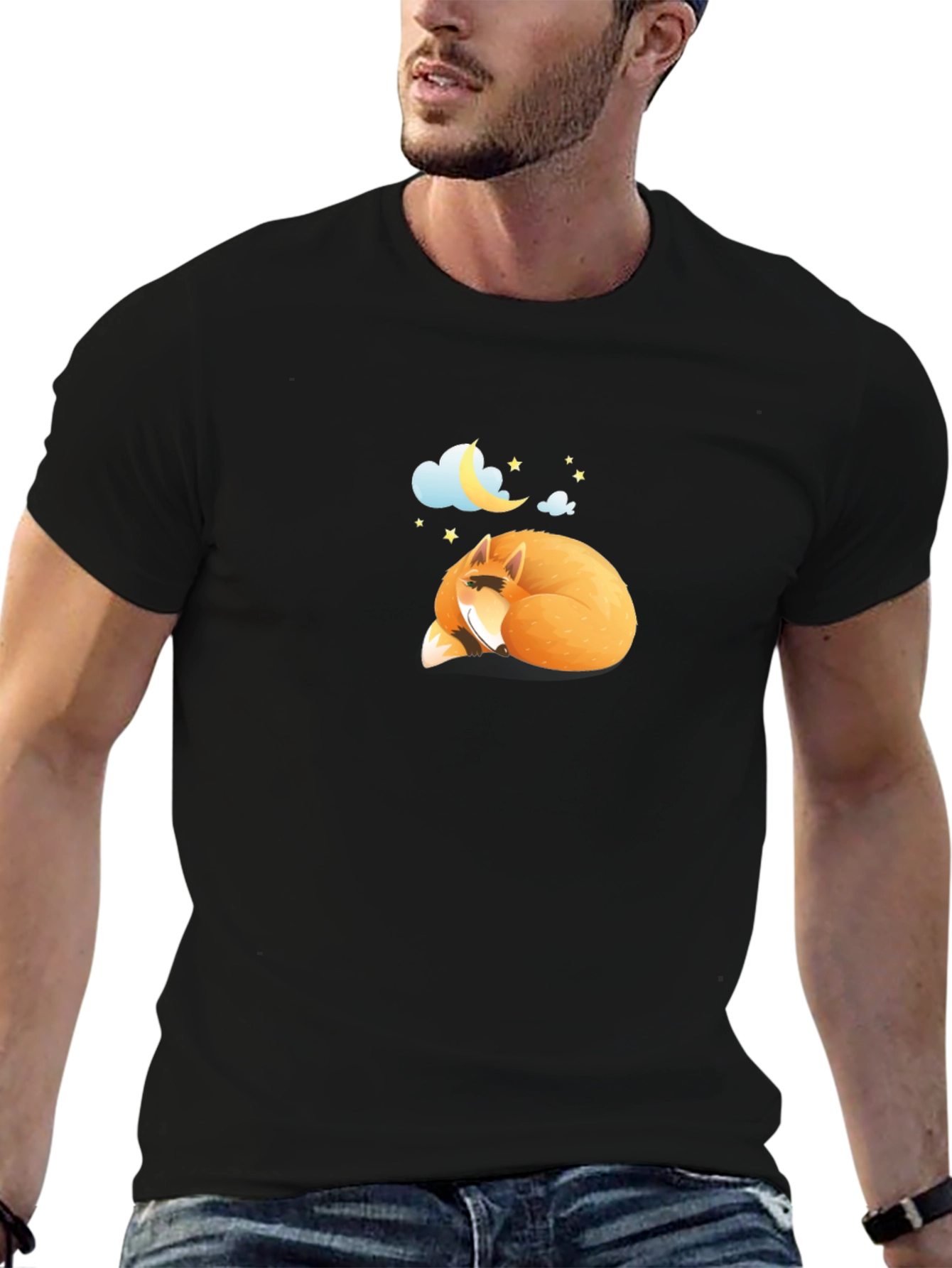 Sleeping Fox Graphic Black T-Shirt
