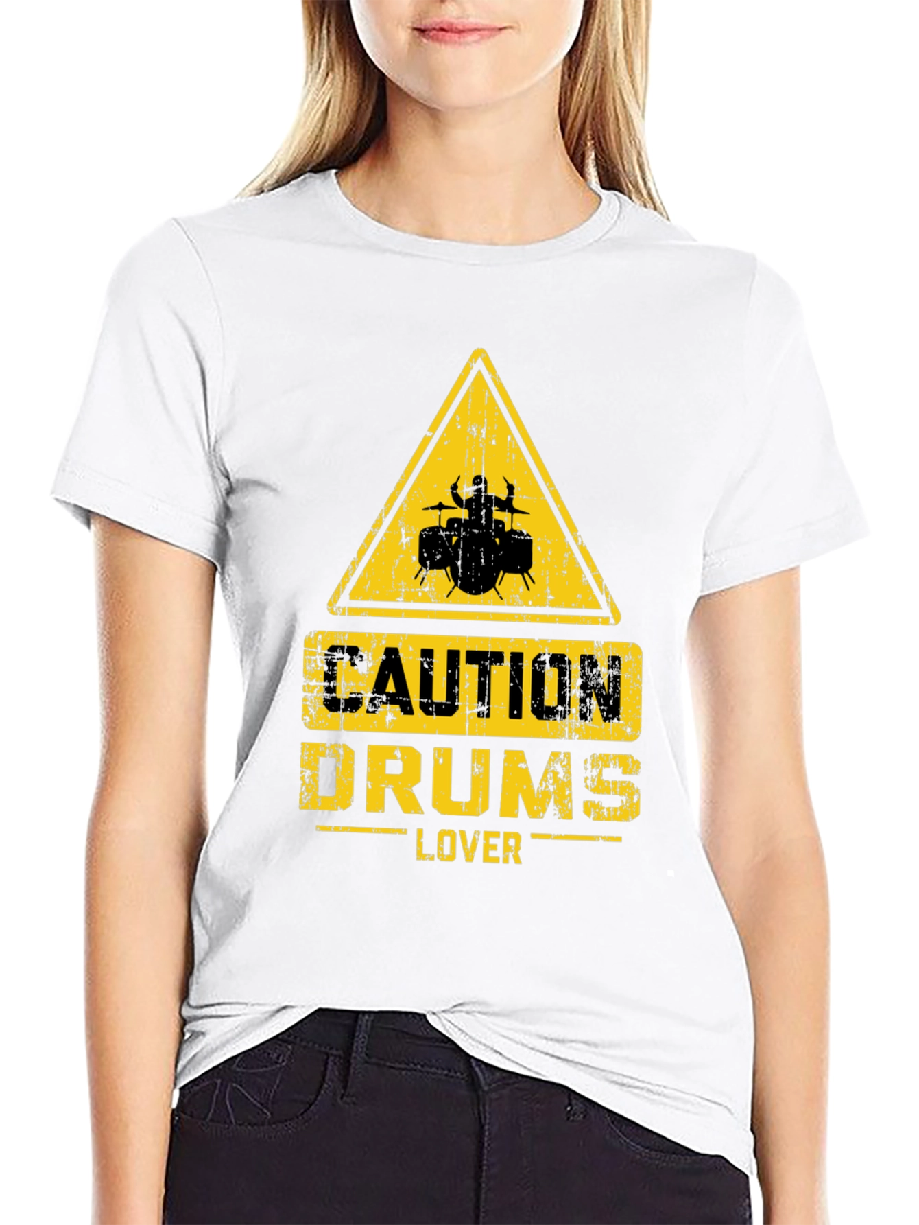 Caution Drums Lover Black T-Shirt
