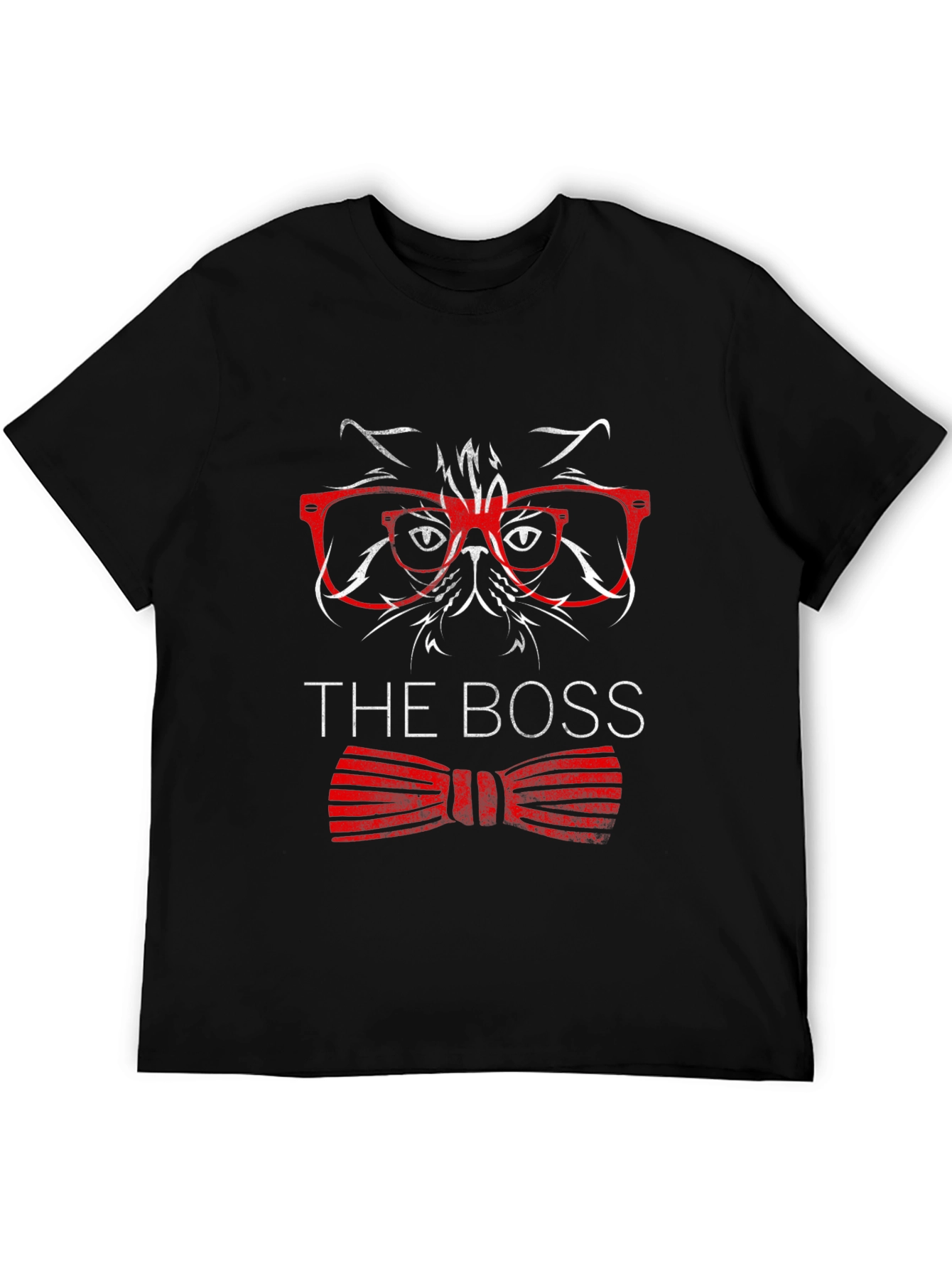 The Boss Cat T-Shirt - Red Glasses Bowtie