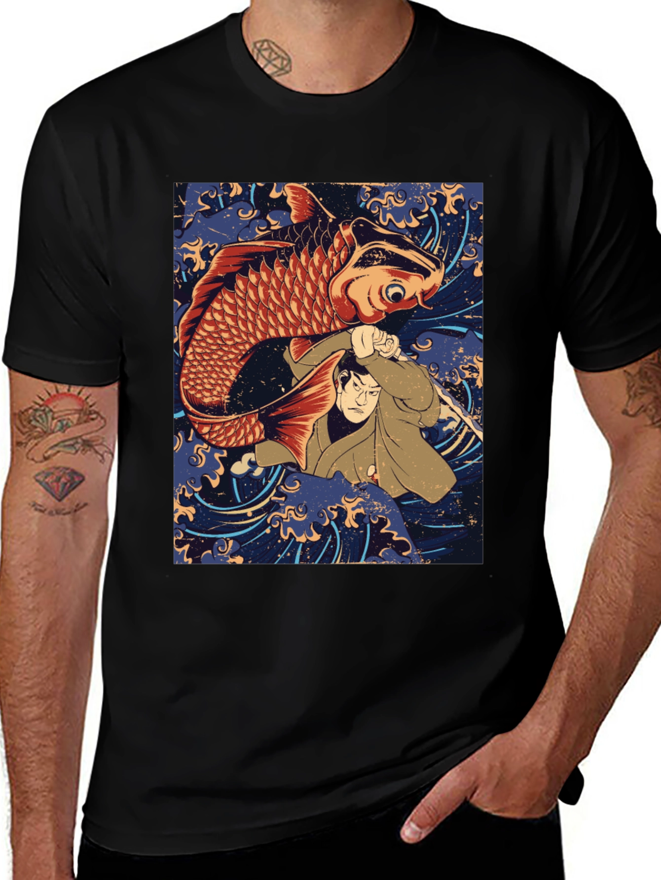 Koi Fish & Samurai T-Shirt - Graphic Tee