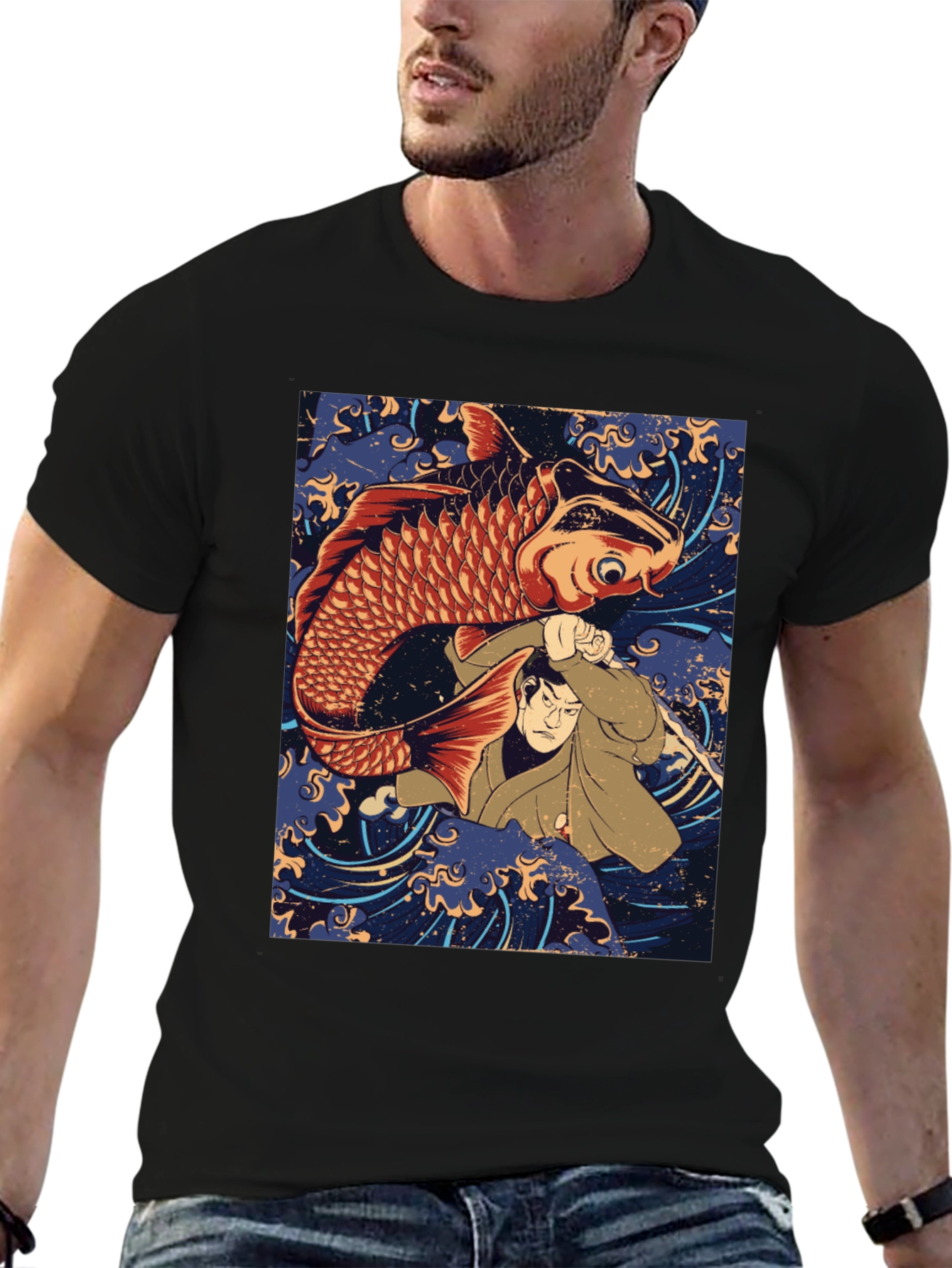 Koi Fish & Samurai T-Shirt - Graphic Tee