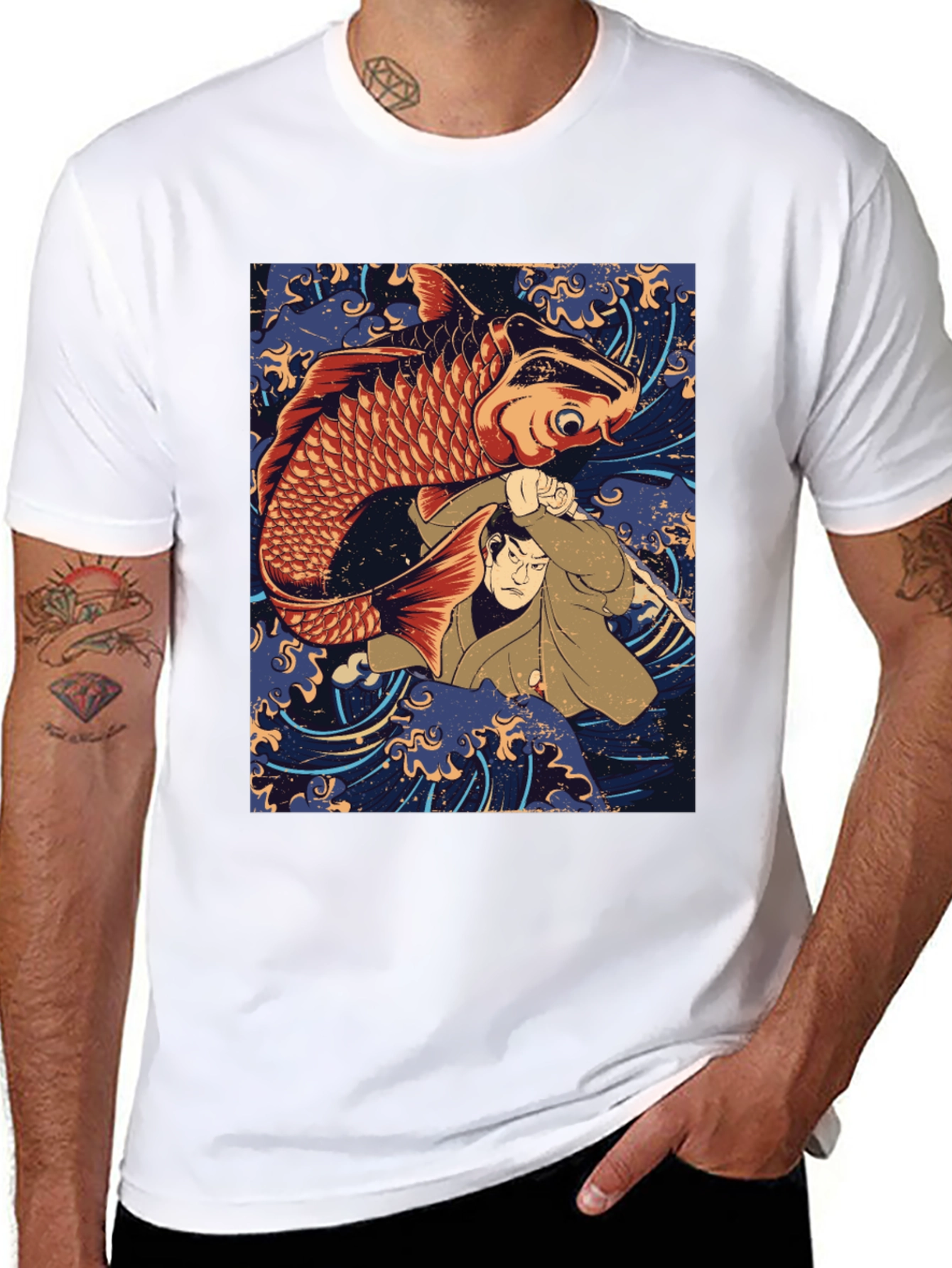 Koi Fish & Samurai T-Shirt - Graphic Tee