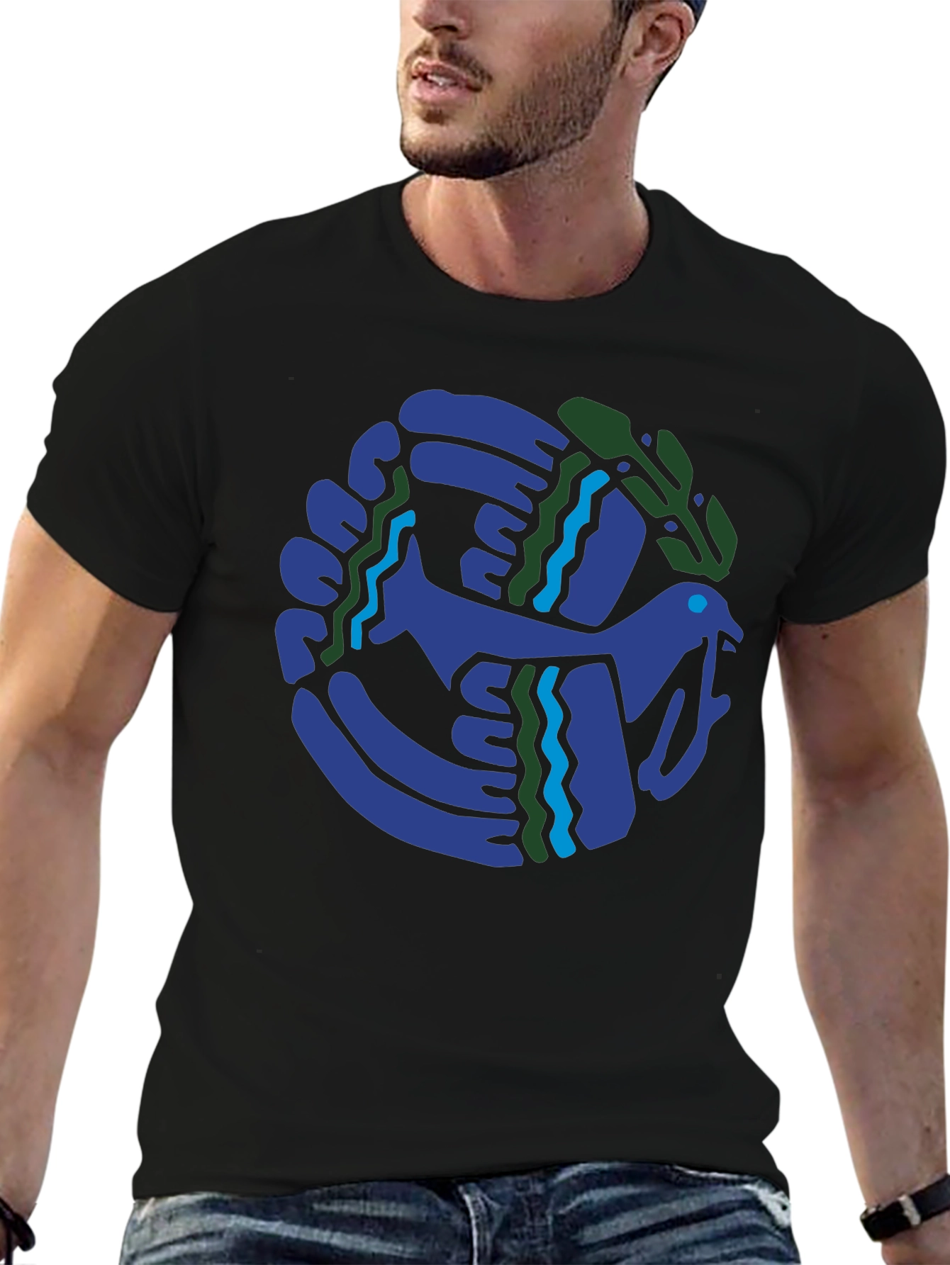 Abstract Bird Graphic Black T-Shirt
