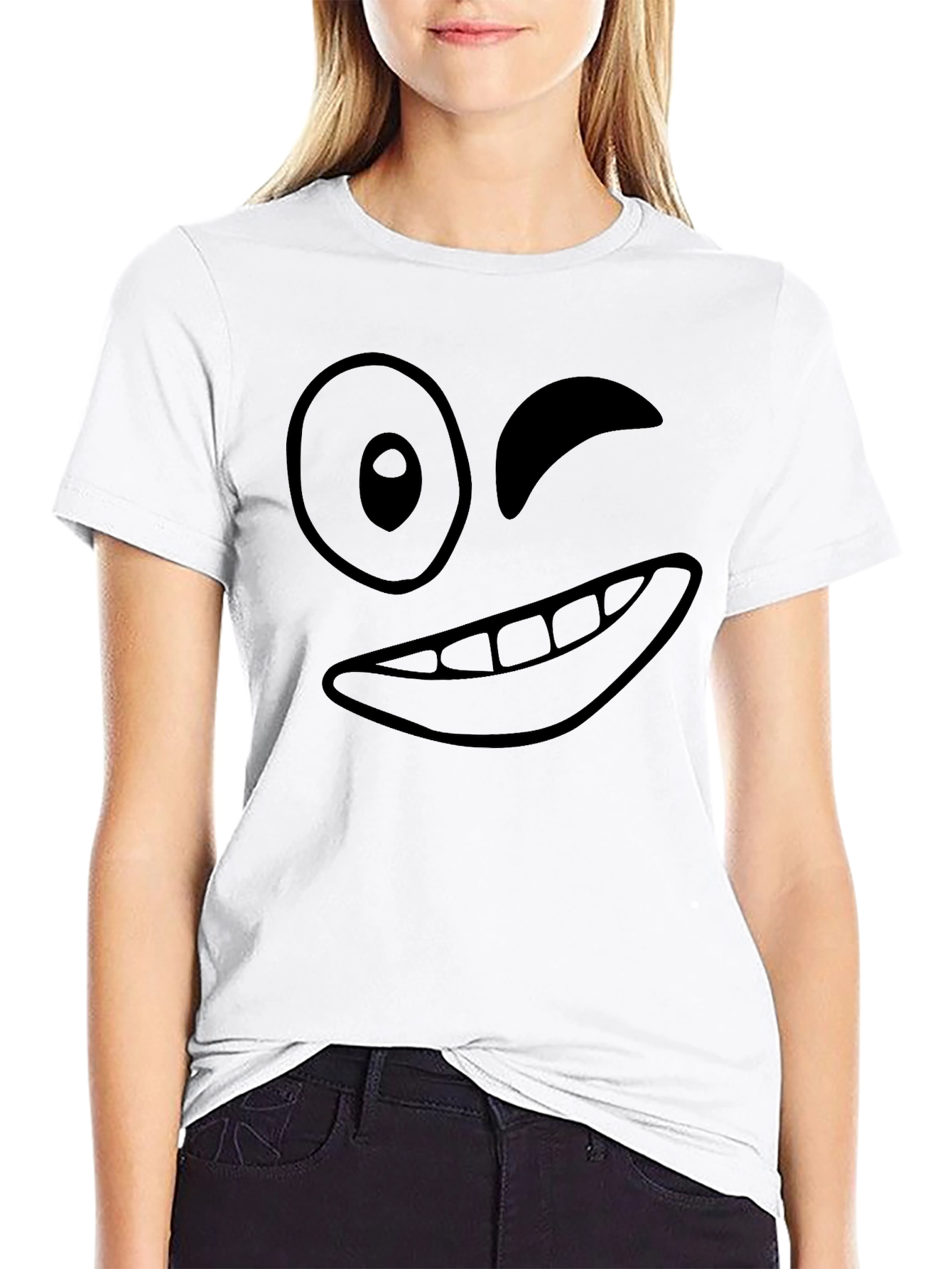 Winking Face Graphic Black T-Shirt