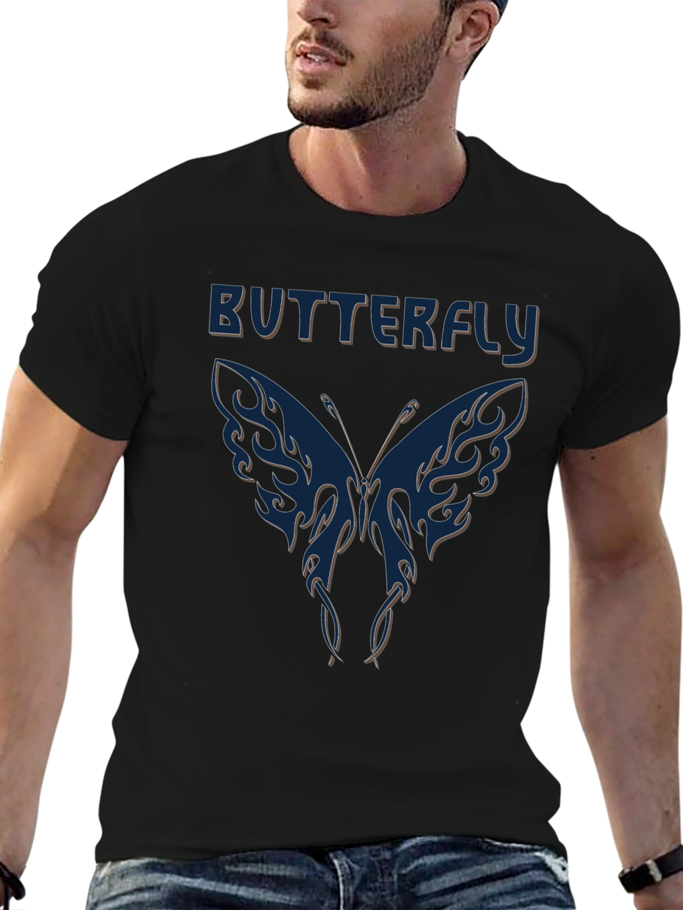 Butterfly Graphic Tee - Black Crewneck