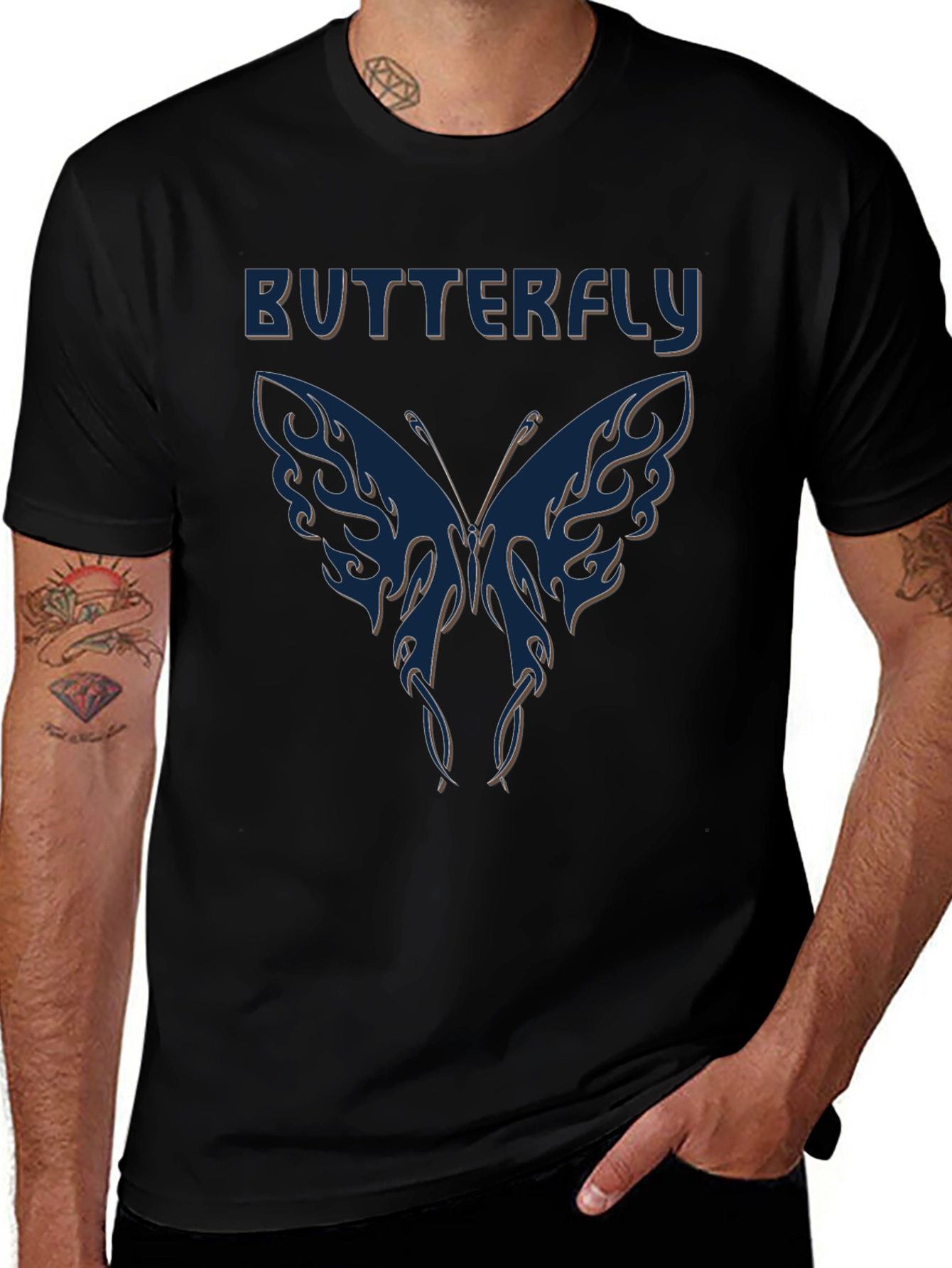 Butterfly Graphic Tee - Black Crewneck