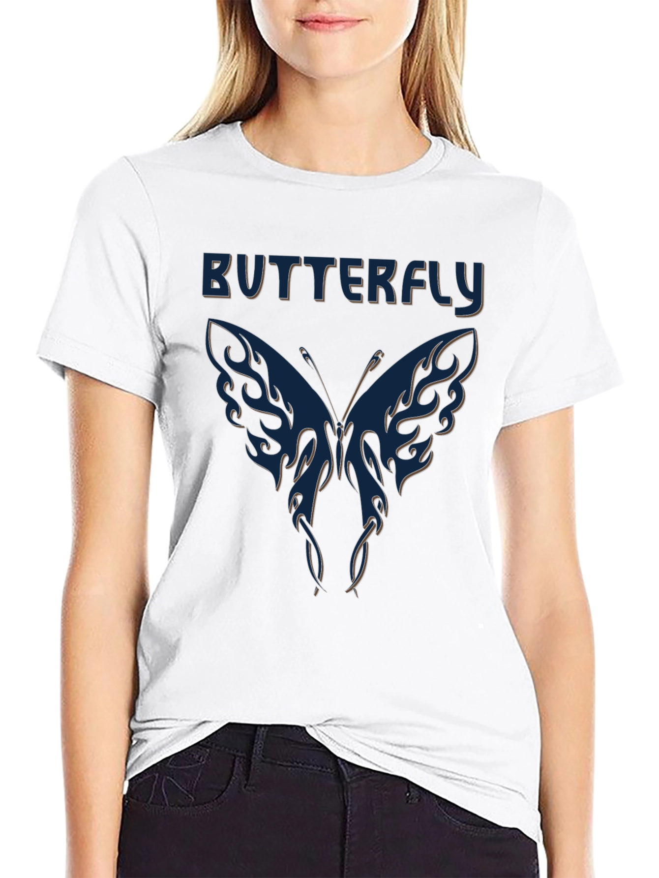 Butterfly Graphic Tee - Black Crewneck