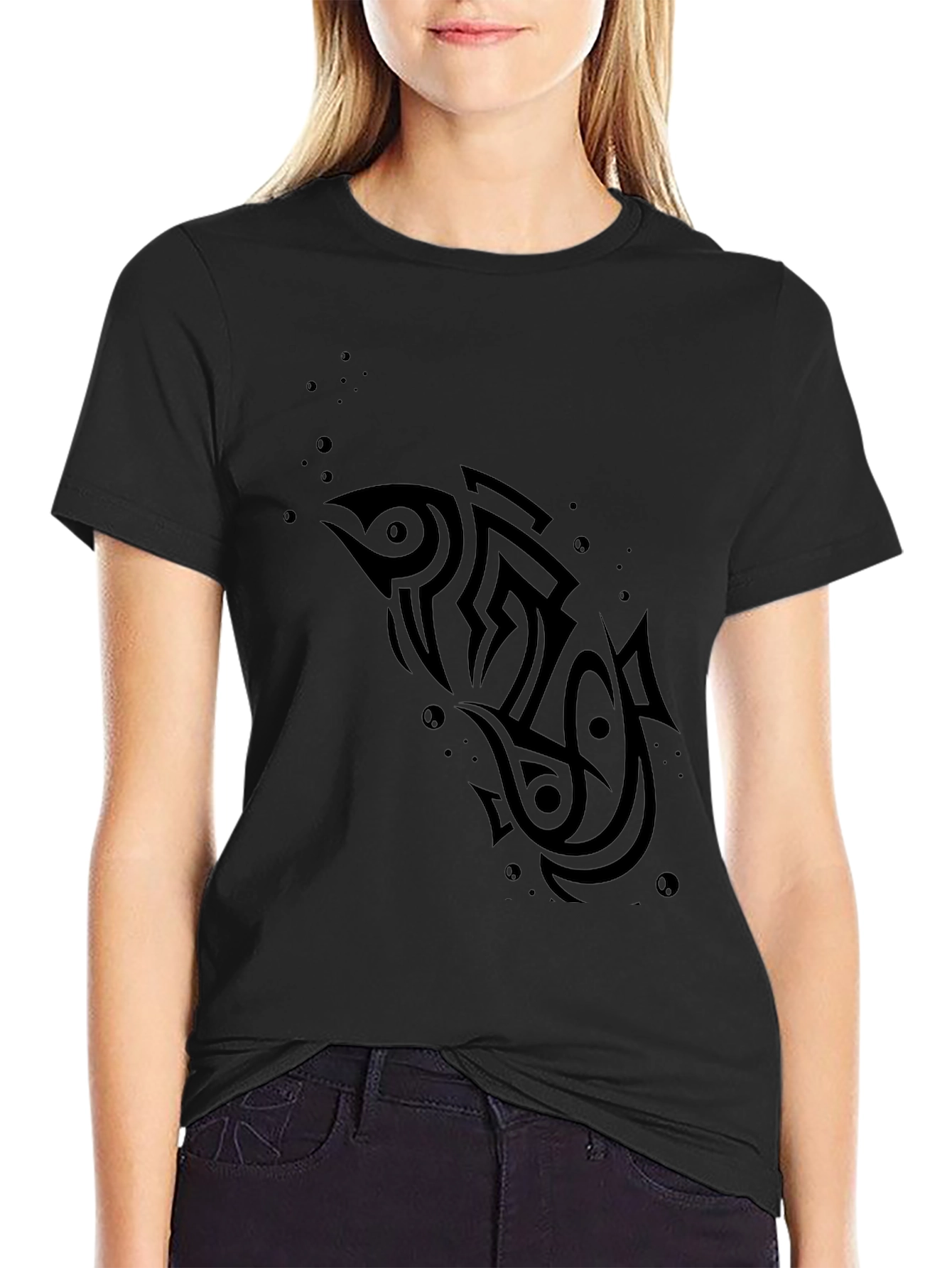 Tribal Fish Black T-Shirt - Unique Design