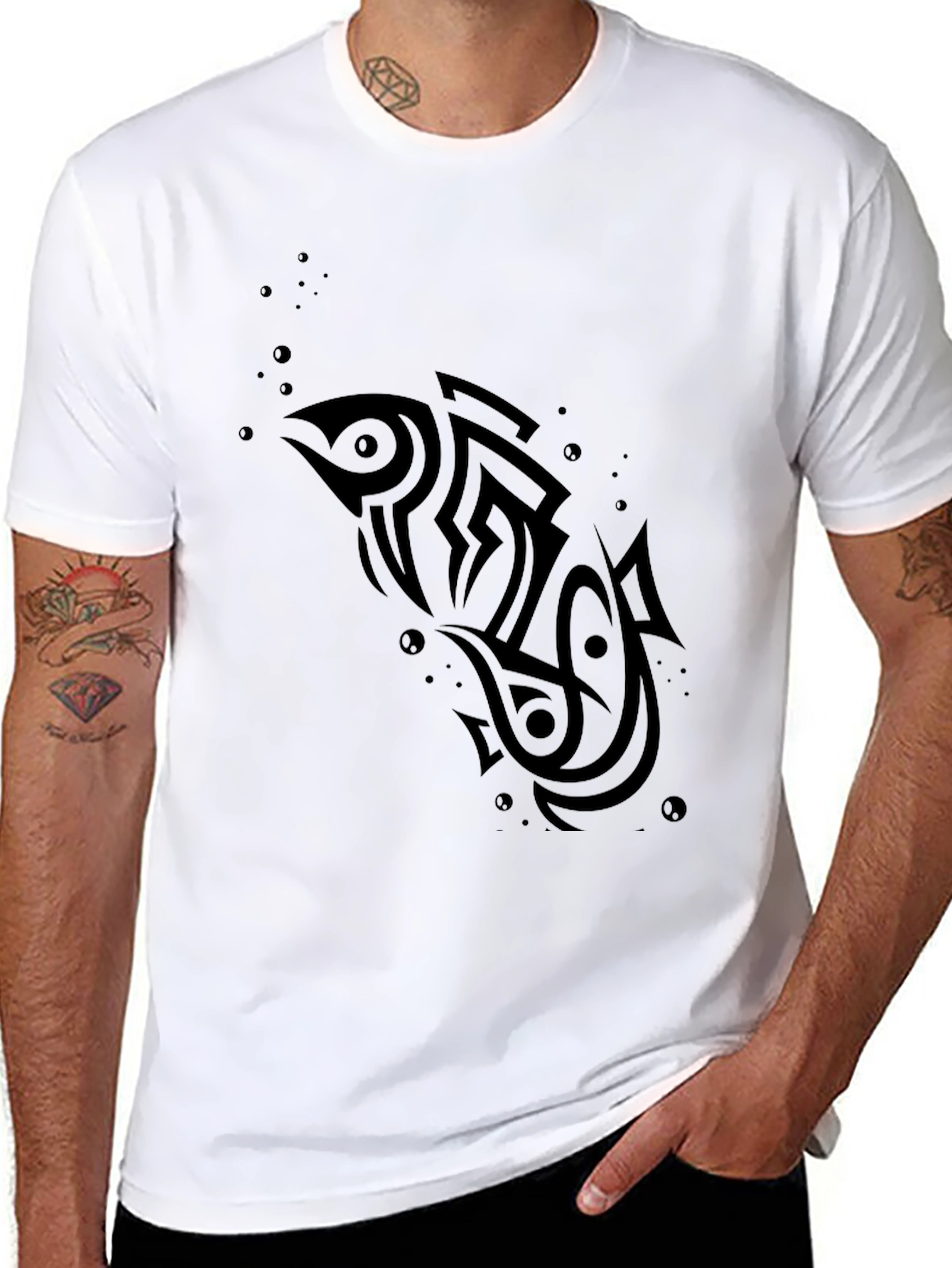Tribal Fish Black T-Shirt - Unique Design